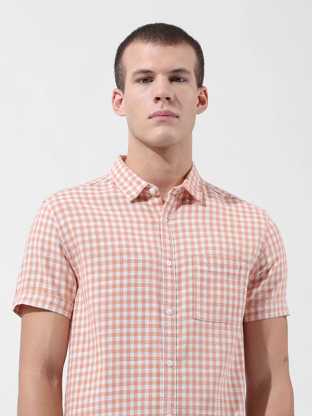 Men's Orange Slim Fit Checked Casual Shirt - Image 5