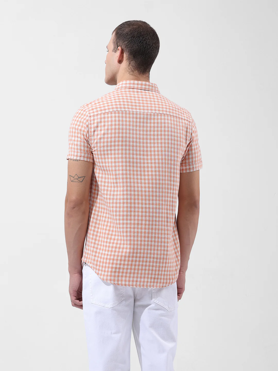 Men's Orange Slim Fit Checked Casual Shirt - Image 8
