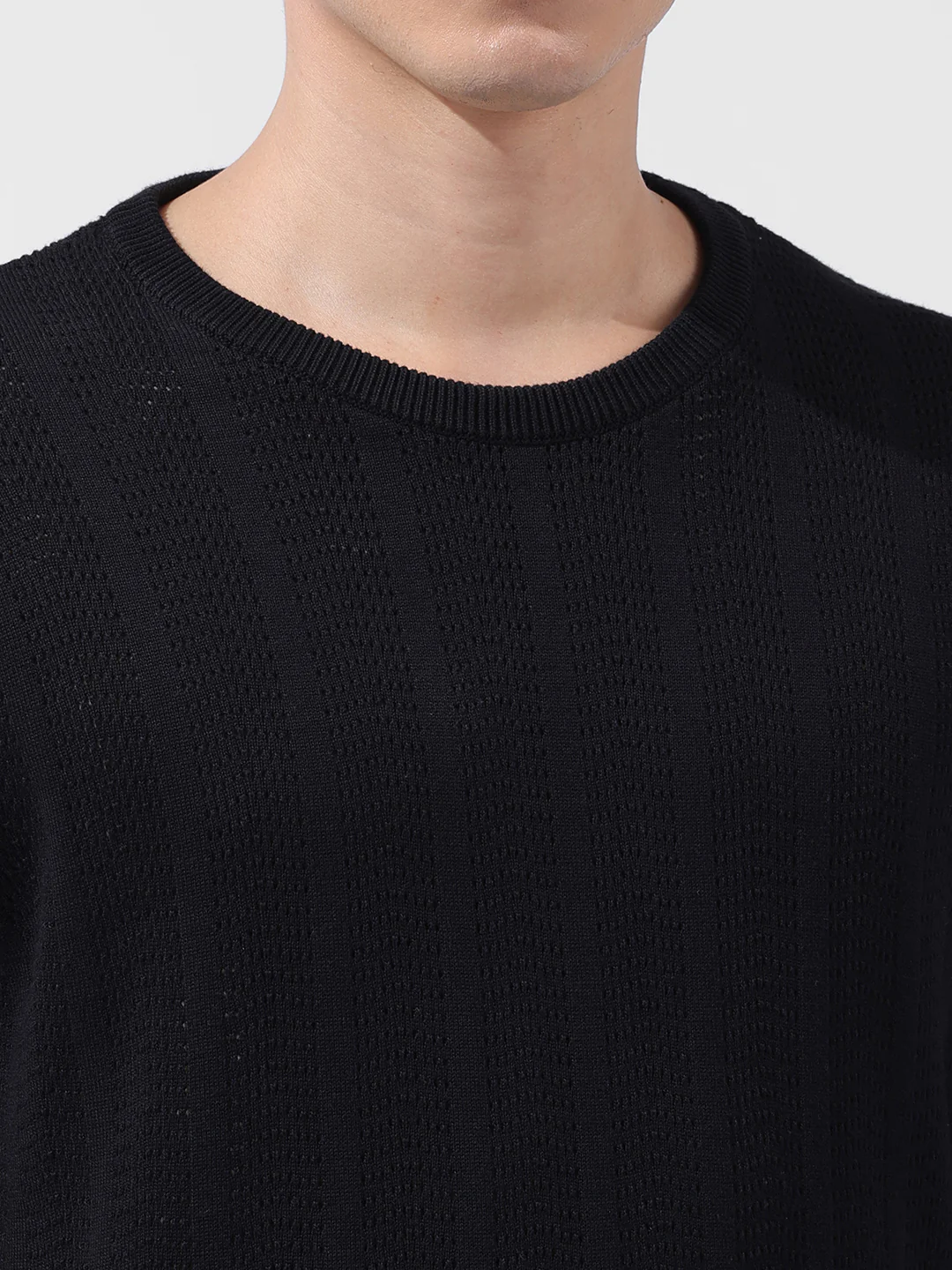 Men's Black Slim Fit Solid Flat Knit T-Shirt - Image 3
