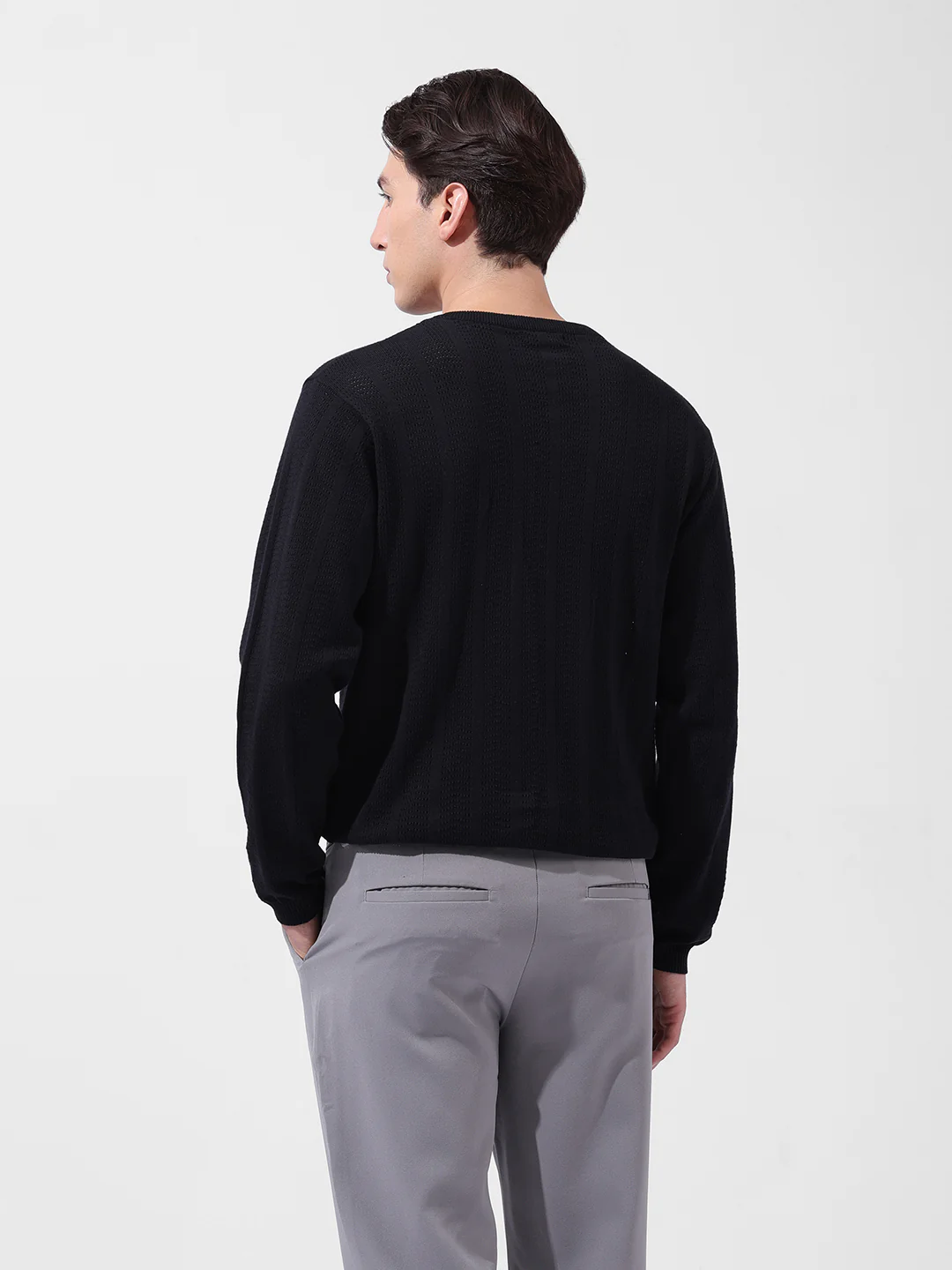 Men's Black Slim Fit Solid Flat Knit T-Shirt - Image 6