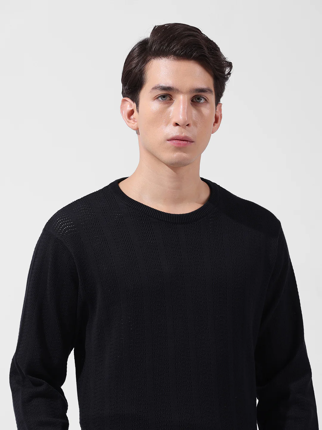 Men's Black Slim Fit Solid Flat Knit T-Shirt - Image 7