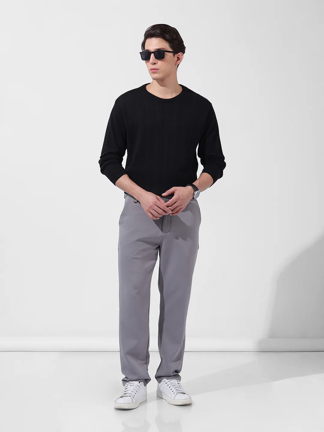 Men's Black Slim Fit Solid Flat Knit T-Shirt - Image 9