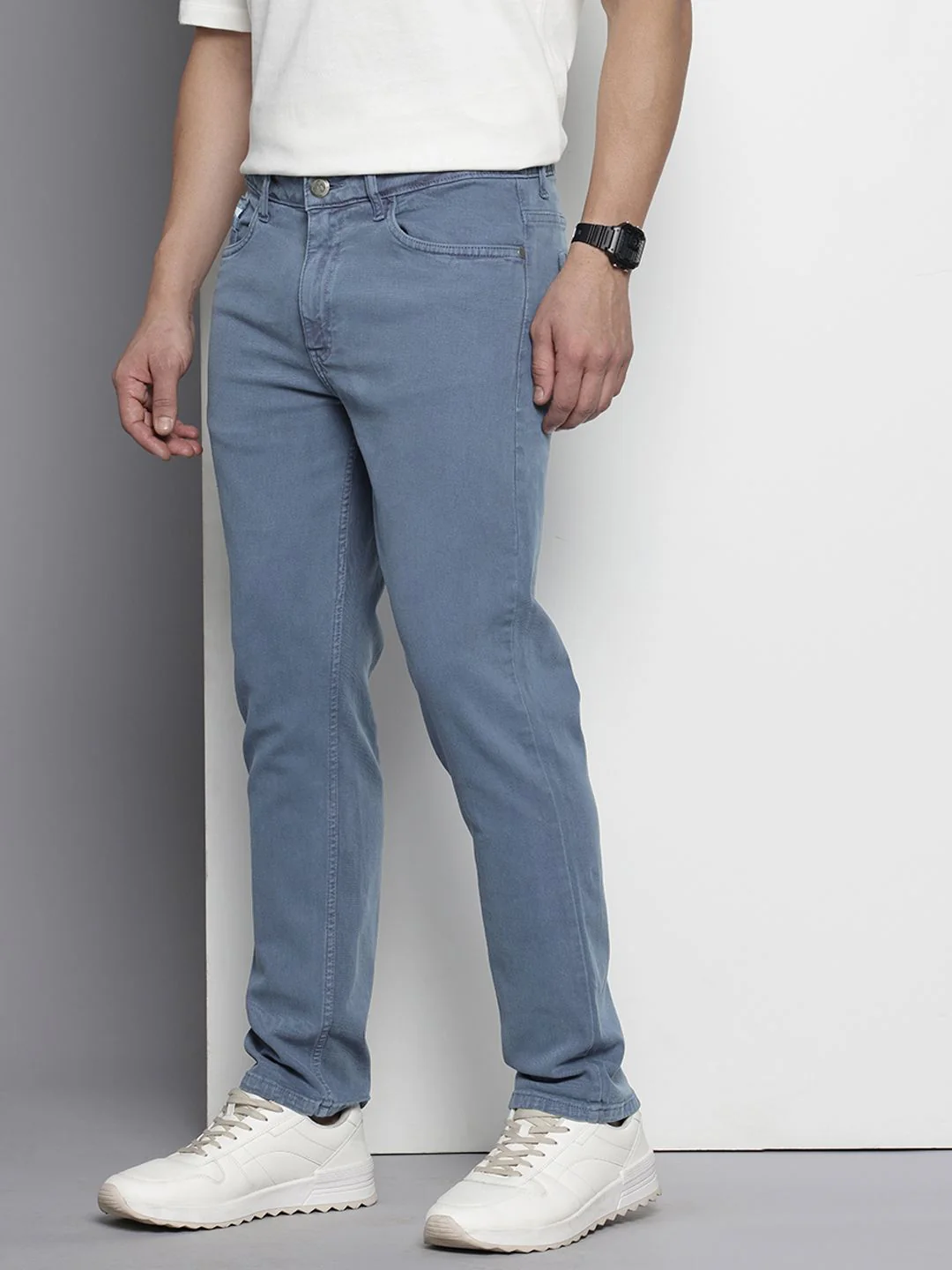Men's Elemental Blue Slim Fit Solid Casual Jeans - Image 2
