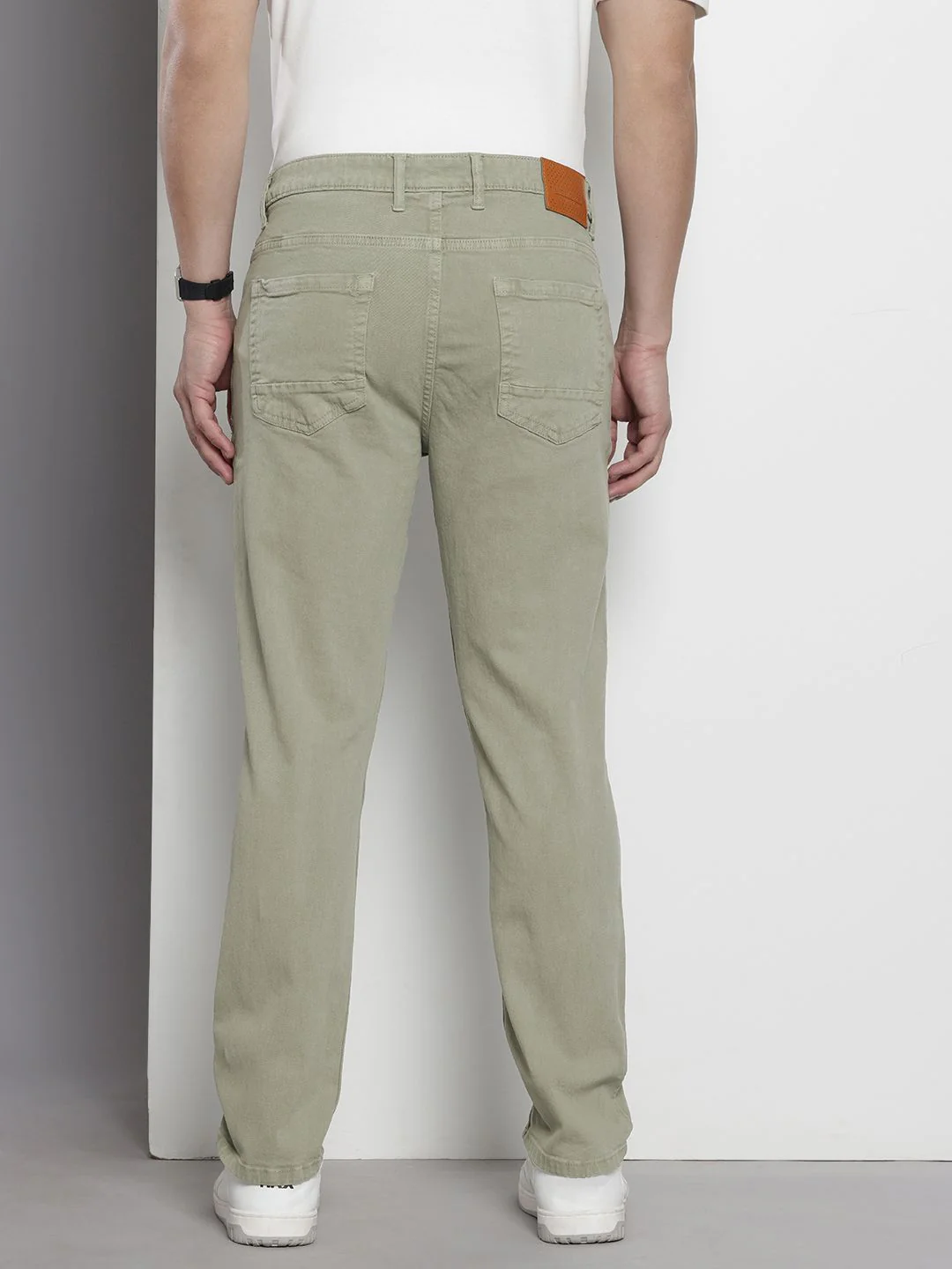 Men's Sage Green Slim Fit Solid Casual Jeans - Image 3