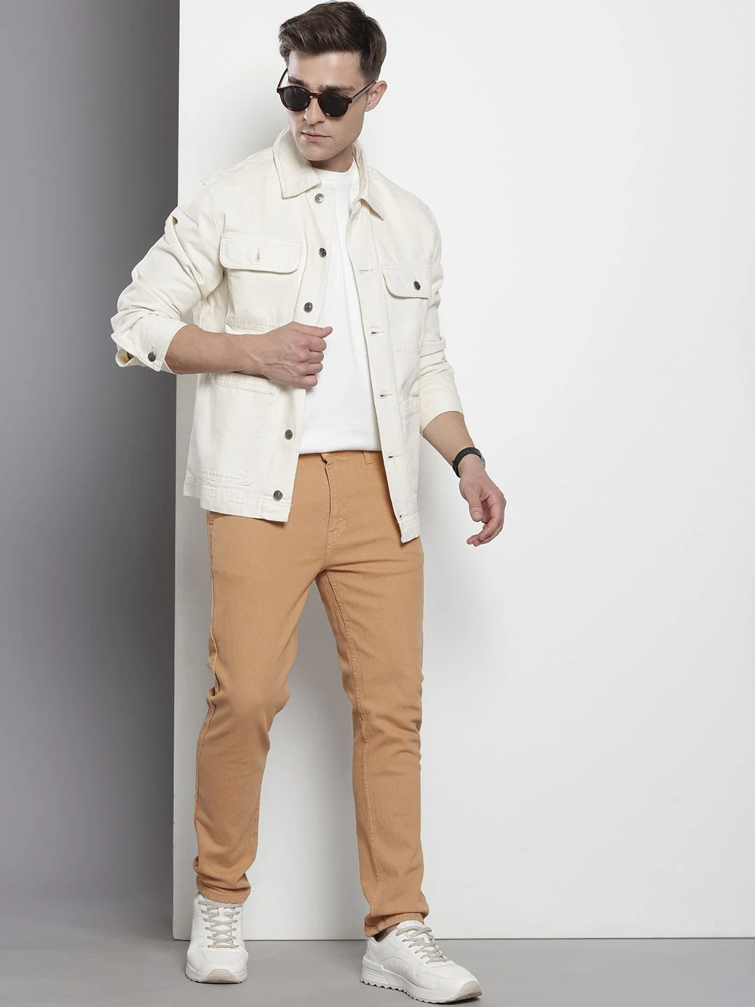Men's Biscuit Slim Fit Solid Casual Jeans - Image 4