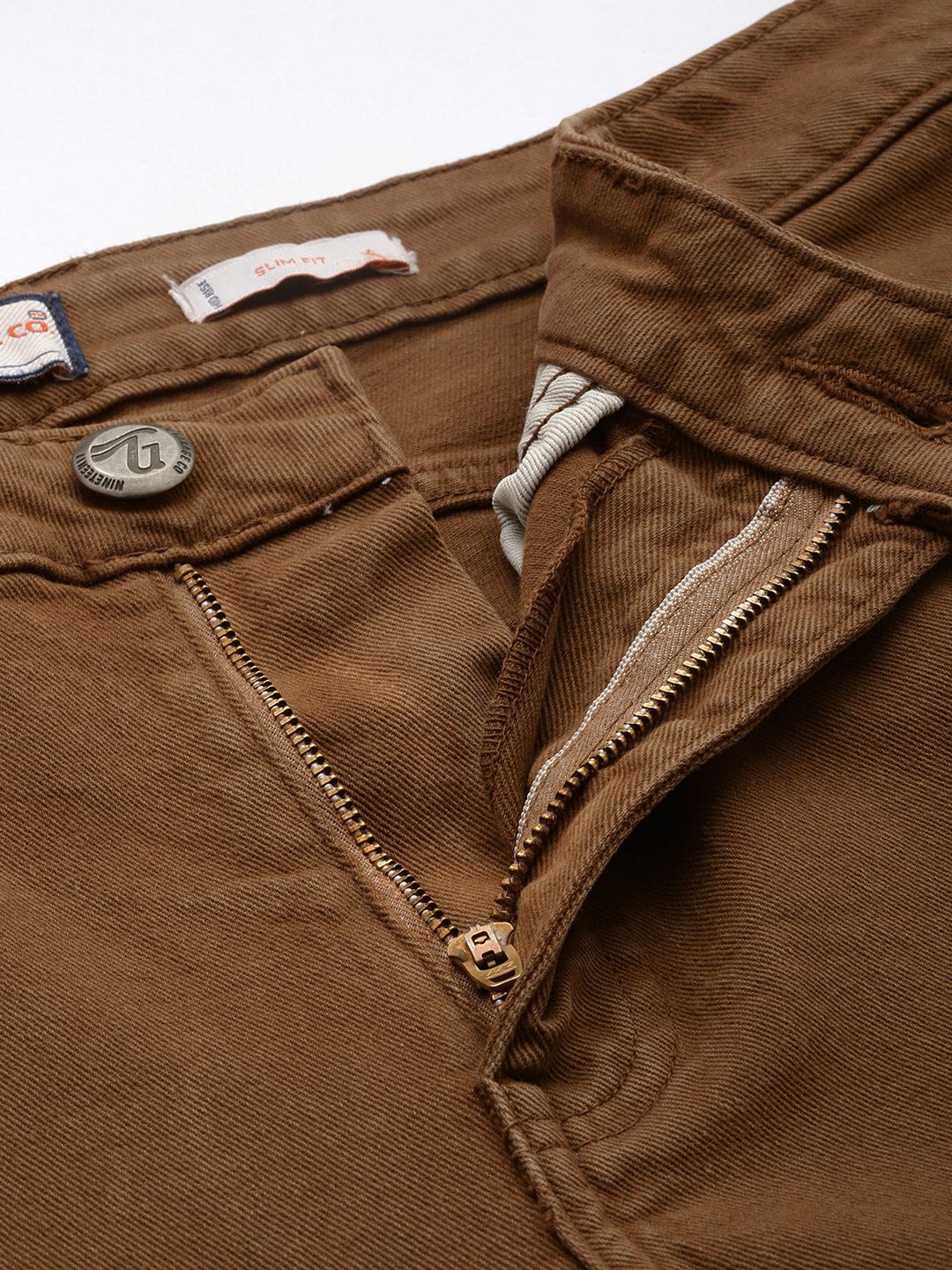 Men's Brown Slim Fit Solid Casual Jeans - Image 5