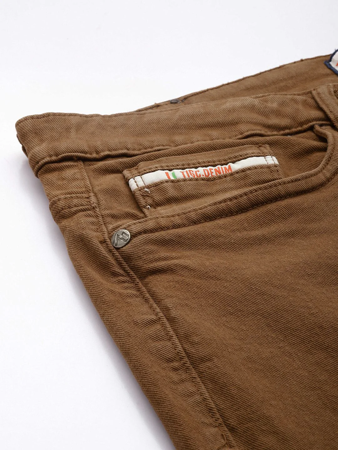 Men's Brown Slim Fit Solid Casual Jeans - Image 6