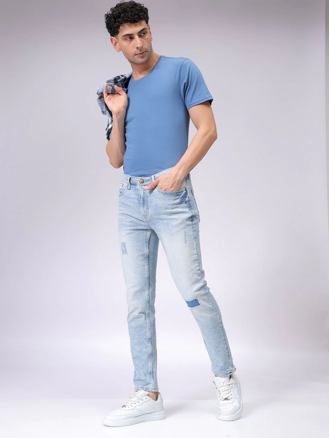 Men's Blue Slim Fit Solid Casual Jeans - Image 2