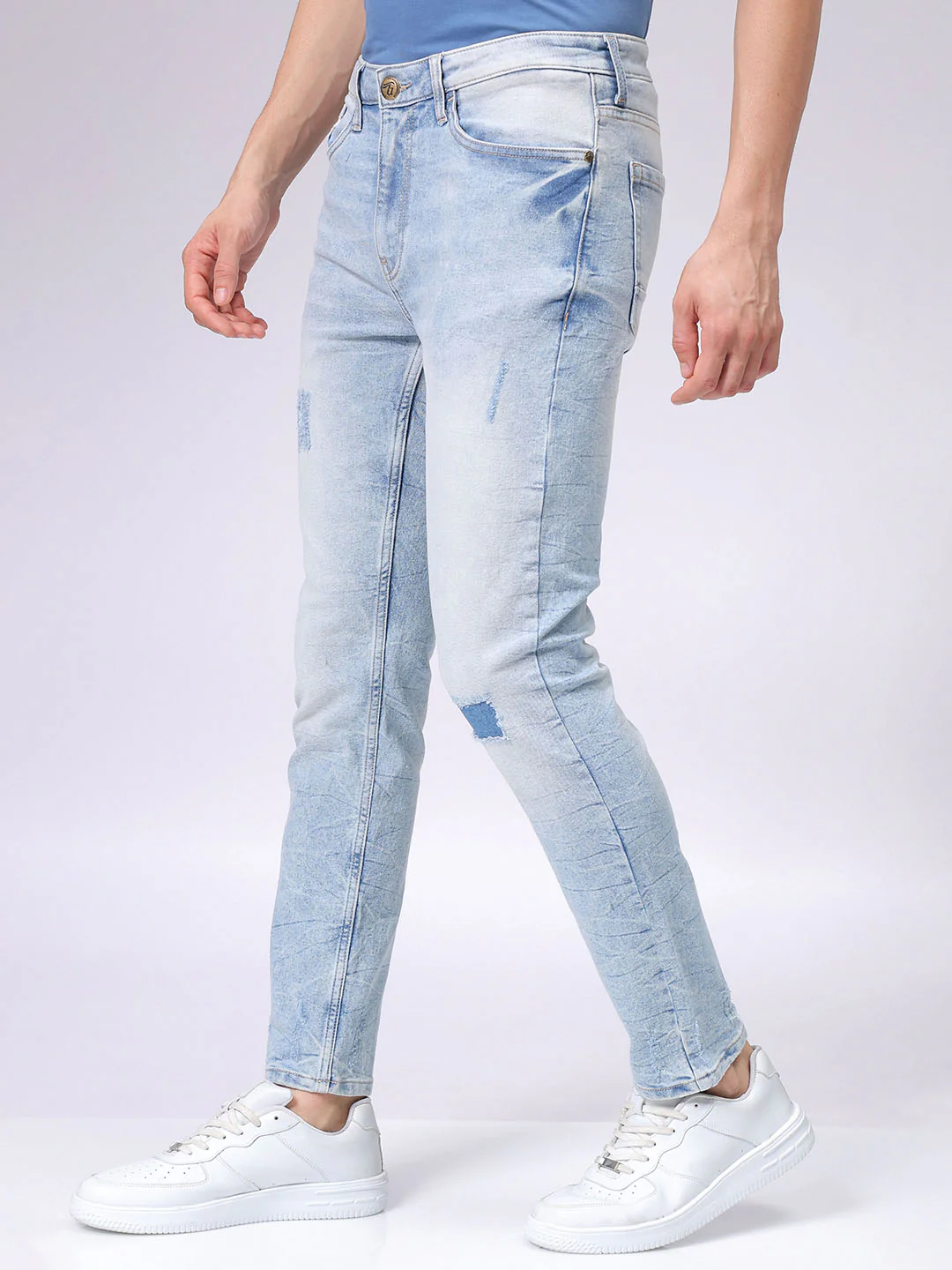 Men's Blue Slim Fit Solid Casual Jeans - Image 3