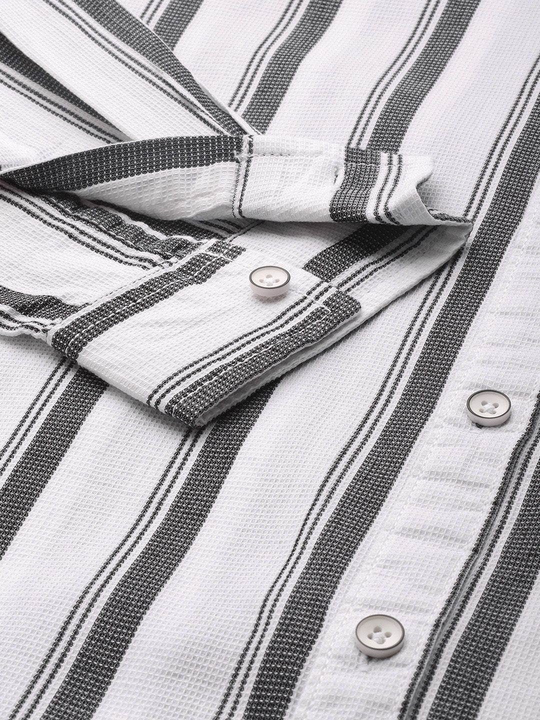 Men's White Slim Fit Striped Casual Shirt - Image 6