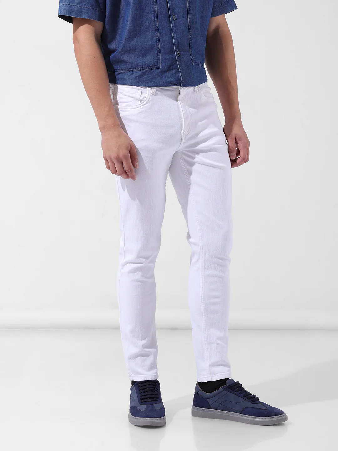Men's White Slim Fit Casual Jeans - Image 3