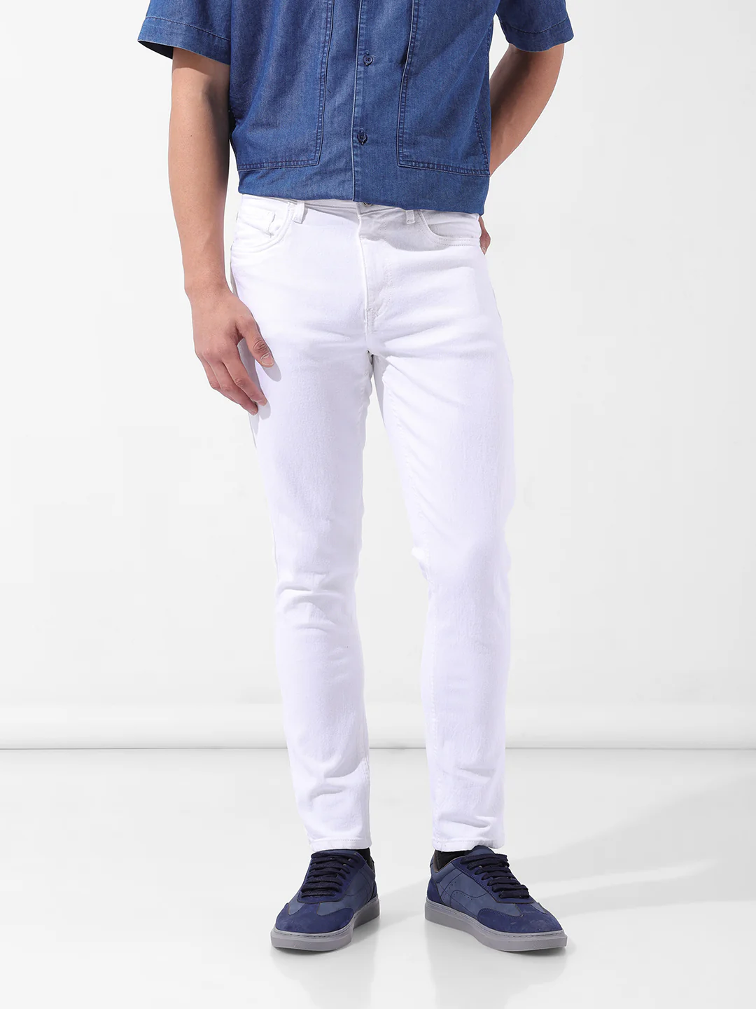 Men's White Slim Fit Casual Jeans - Image 6