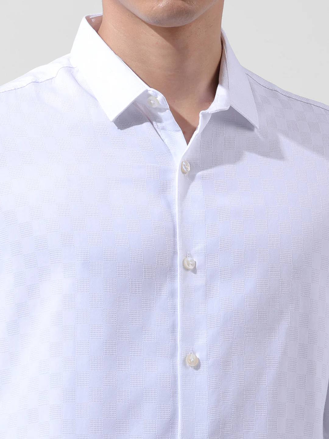 Men's White Slim Fit Textured Party Wear Shirt - Image 3