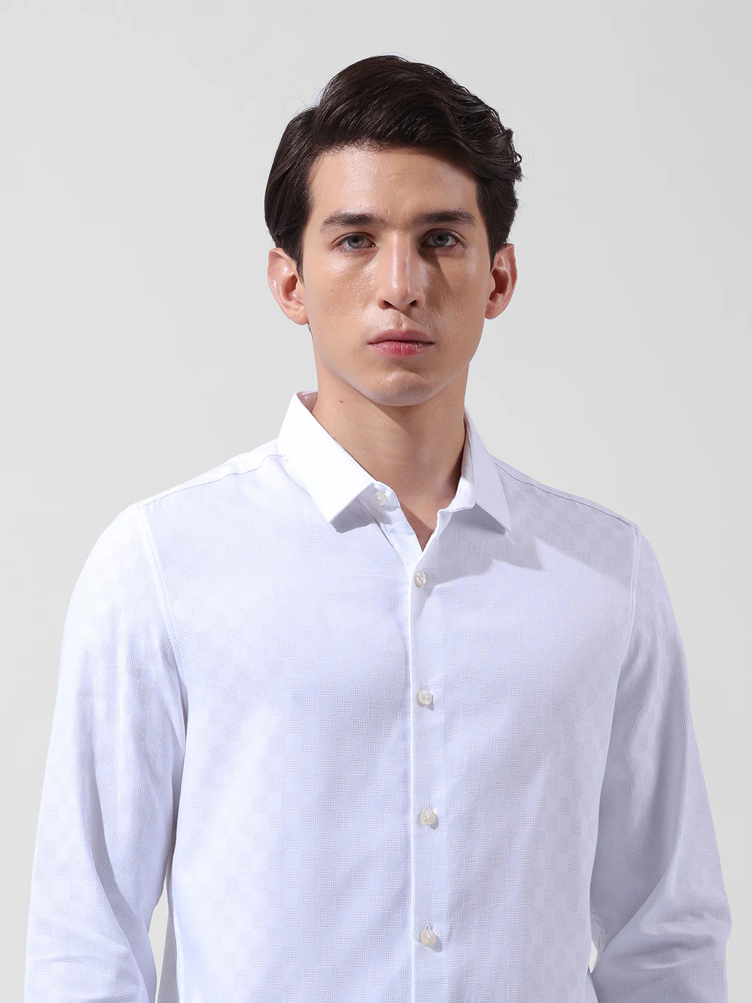 Men's White Slim Fit Textured Party Wear Shirt - Image 5