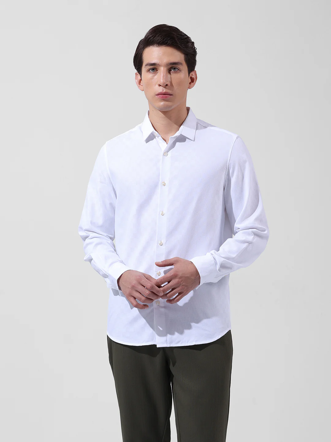 Men's White Slim Fit Textured Party Wear Shirt - Image 6
