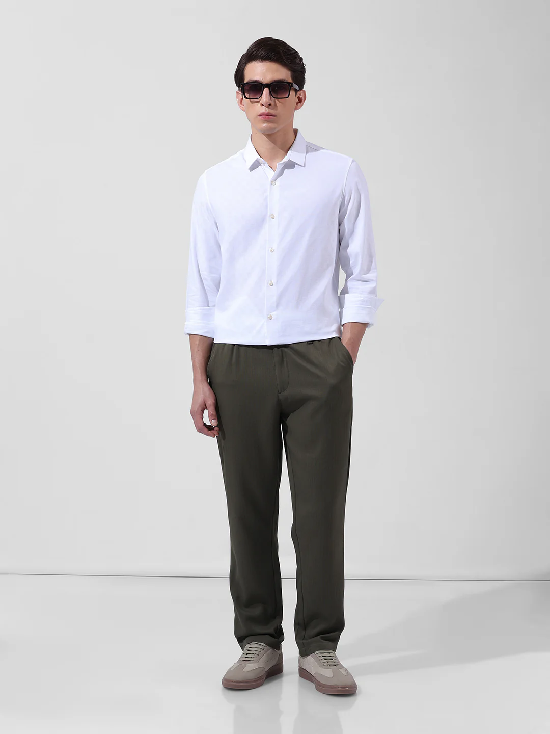 Men's White Slim Fit Textured Party Wear Shirt - Image 7