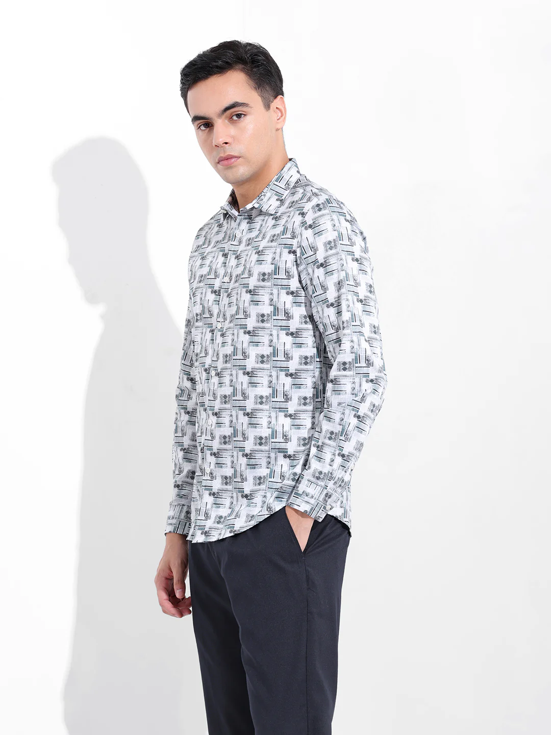 Men's White Slim Fit Printed Party Wear Shirt - Image 2