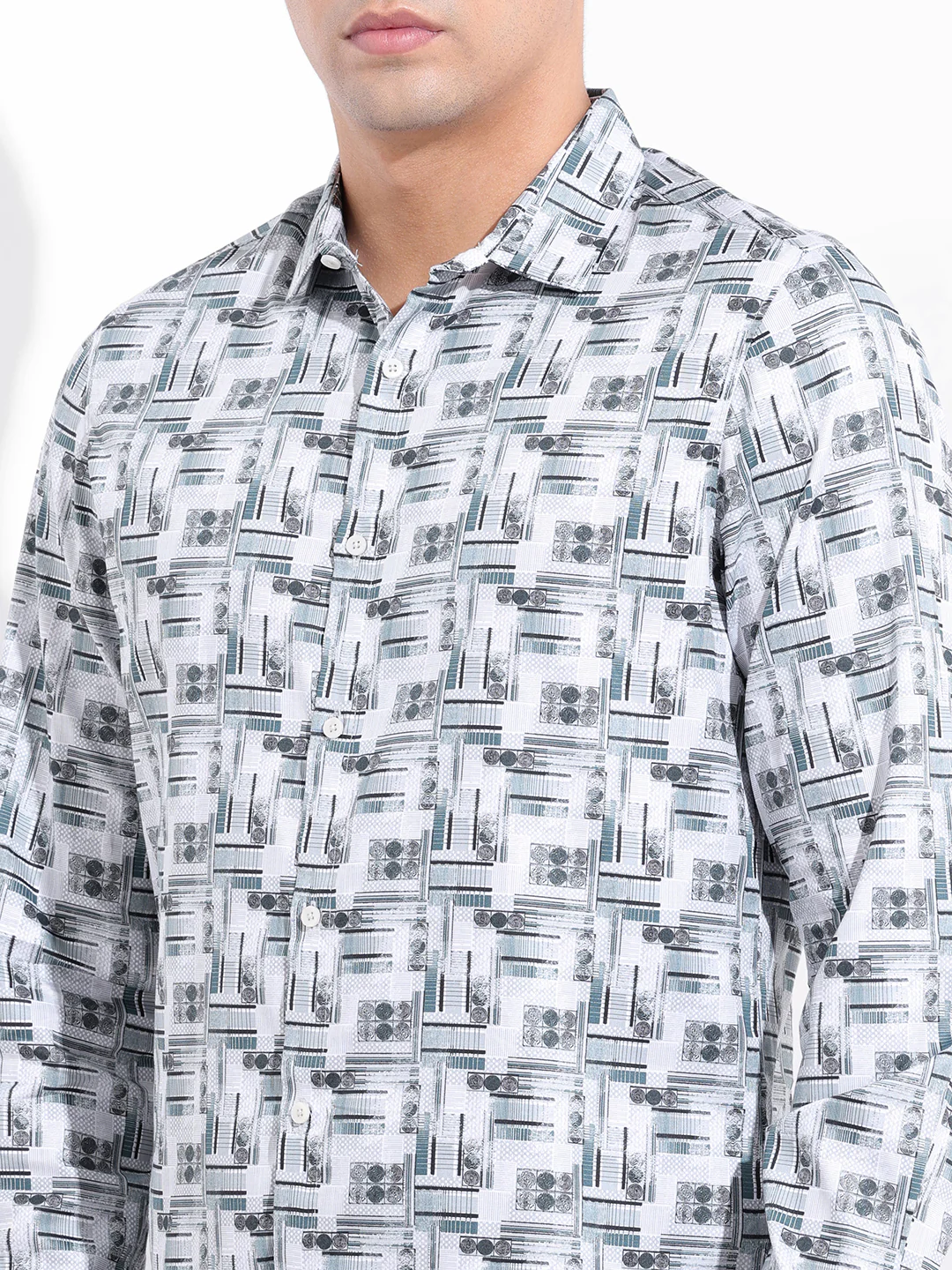 Men's White Slim Fit Printed Party Wear Shirt - Image 3