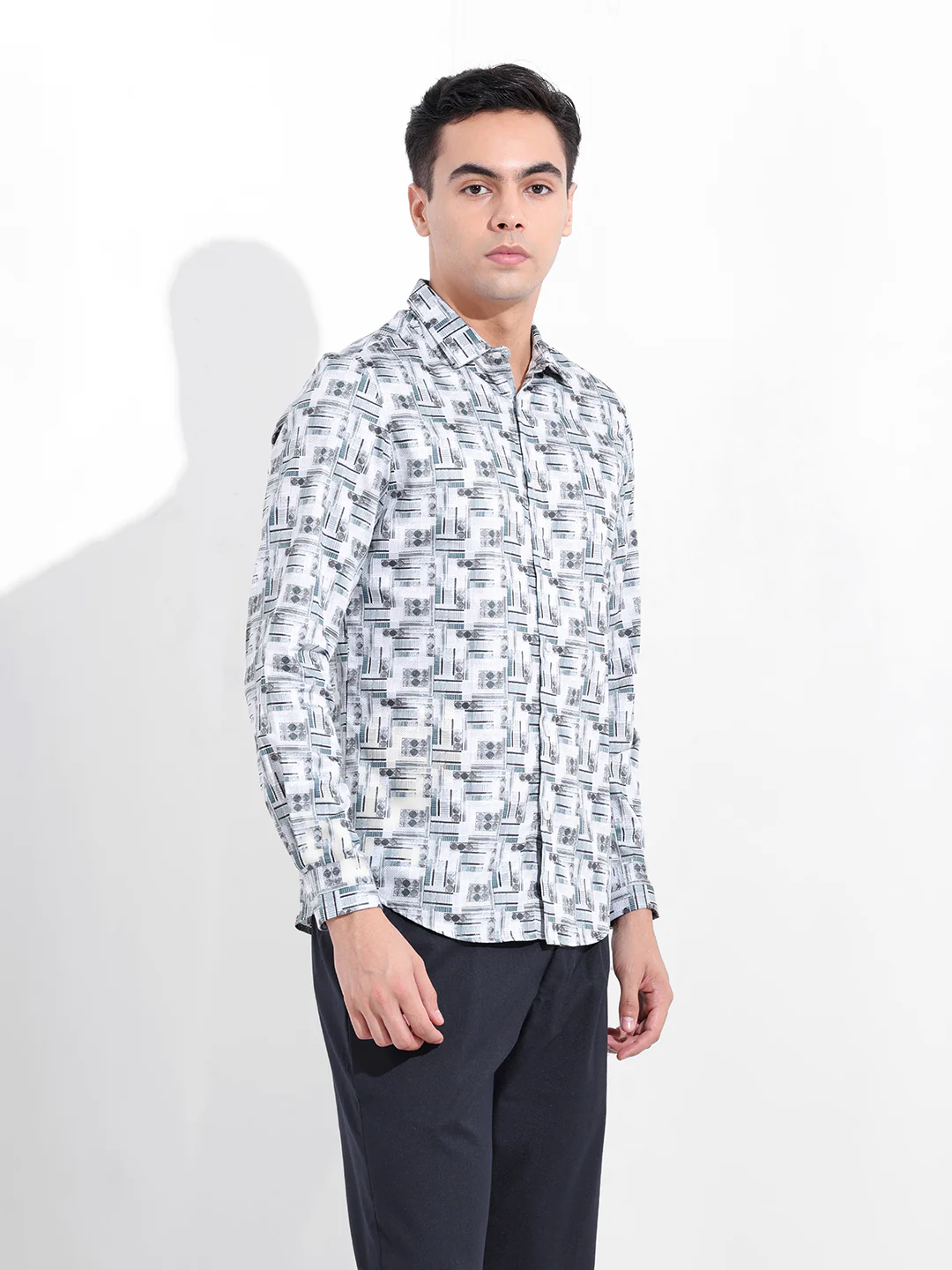 Men's White Slim Fit Printed Party Wear Shirt - Image 4