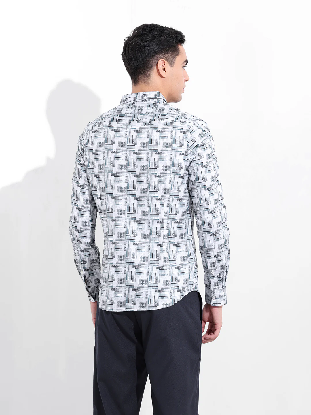 Men's White Slim Fit Printed Party Wear Shirt - Image 5