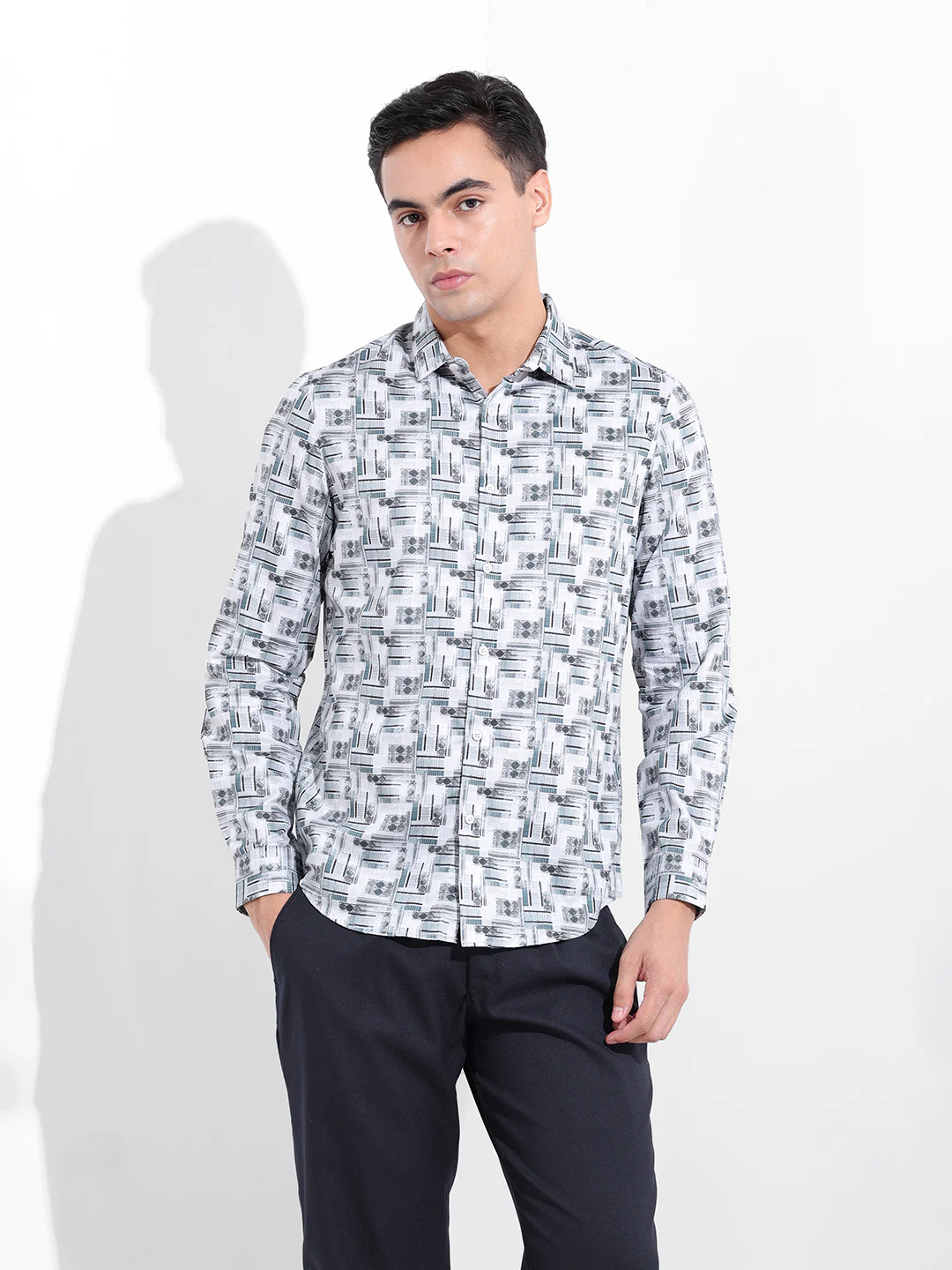 Men's White Slim Fit Printed Party Wear Shirt - Image 7