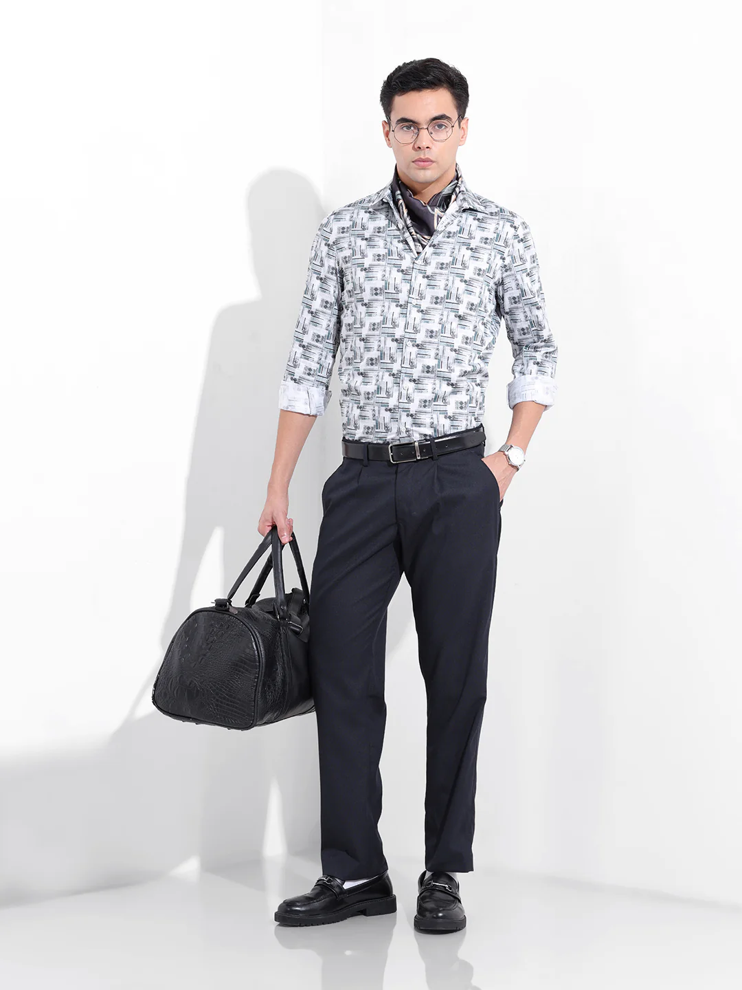 Men's White Slim Fit Printed Party Wear Shirt - Image 8