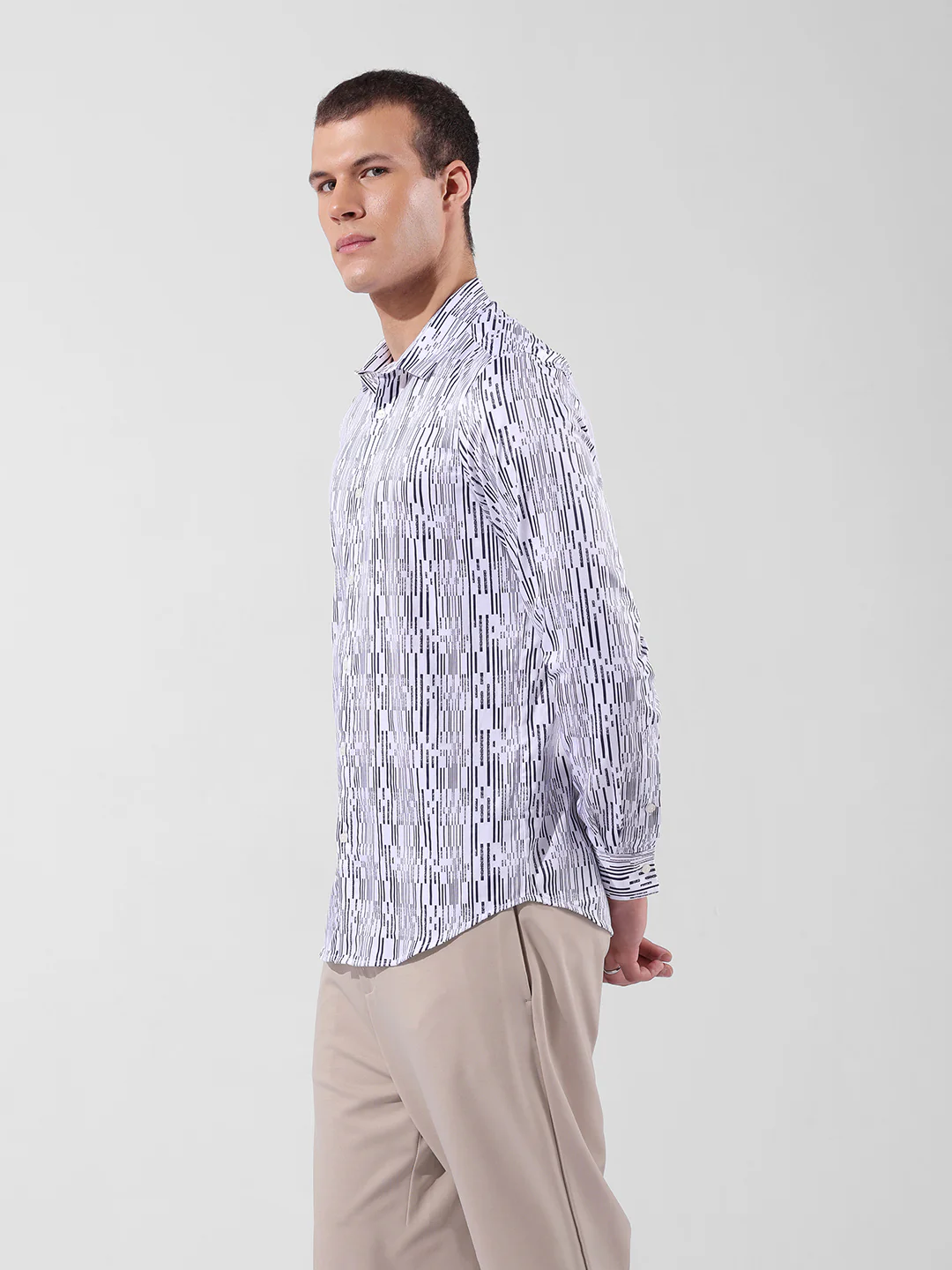 Men's White Slim Fit Printed Party Wear Shirt - Image 4
