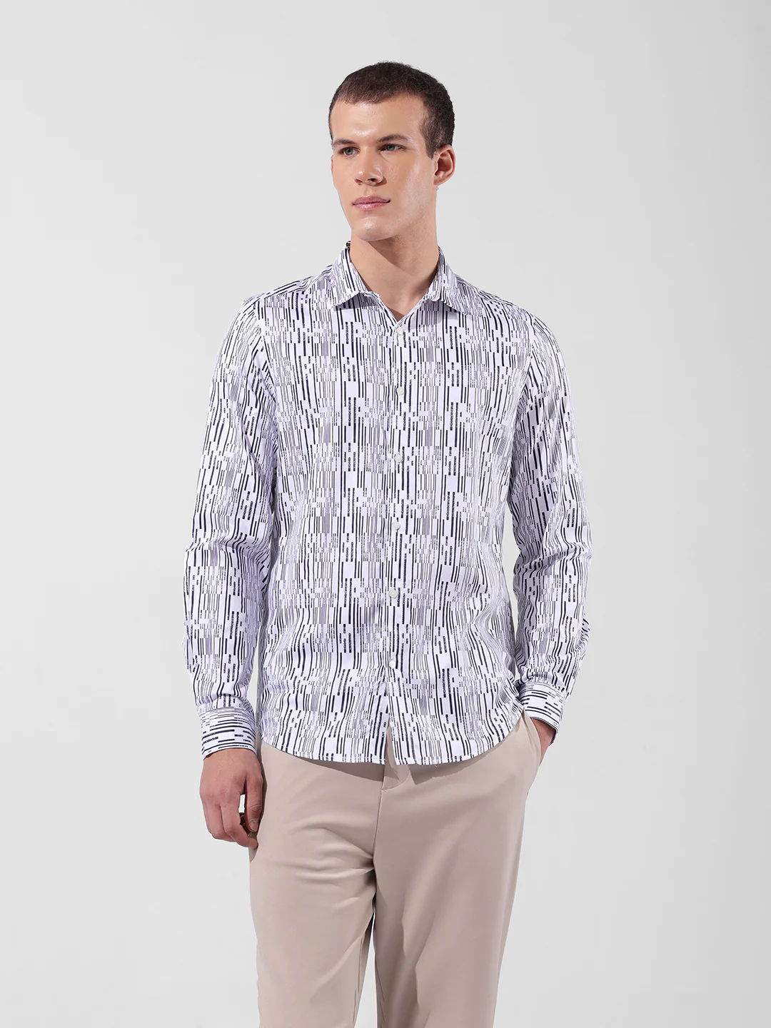 Men's White Slim Fit Printed Party Wear Shirt - Image 7
