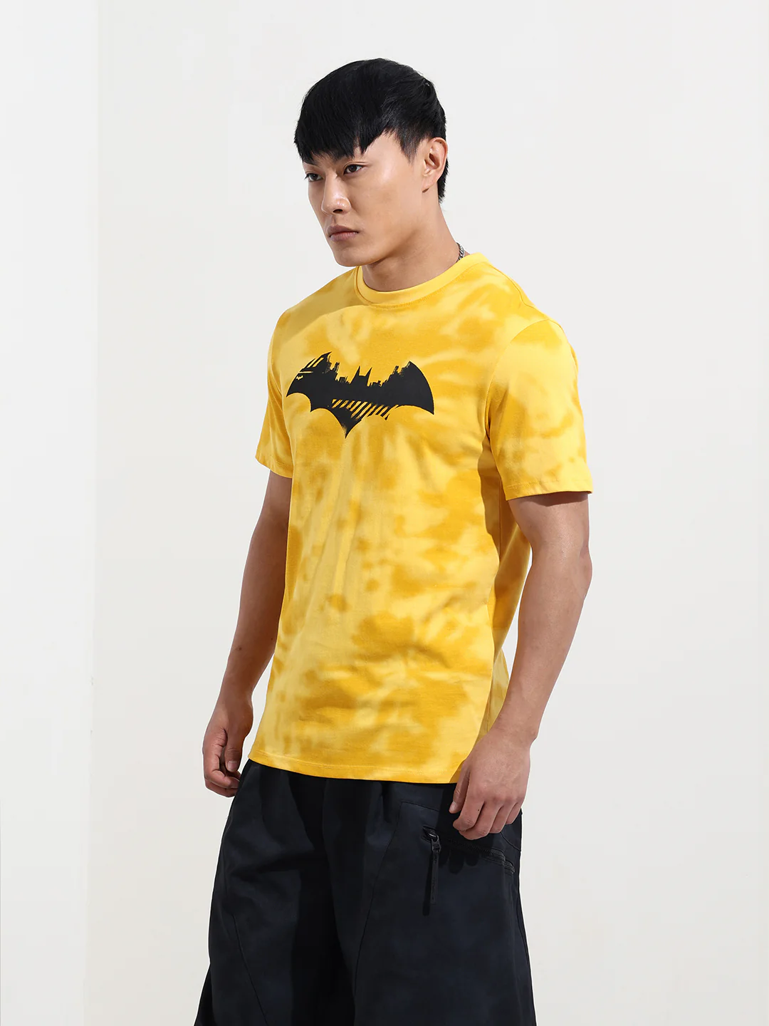 Men's Yellow Slim Fit Character Batman Printed Crew Neck T-Shirt - Image 4