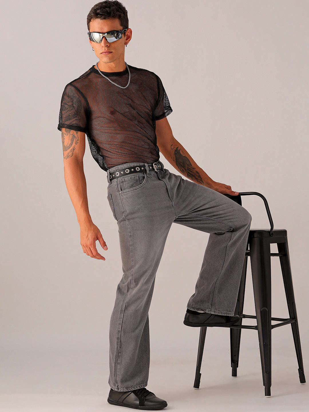 Men's Grey Loose Fit Solid Street Wear Jeans - Image 2