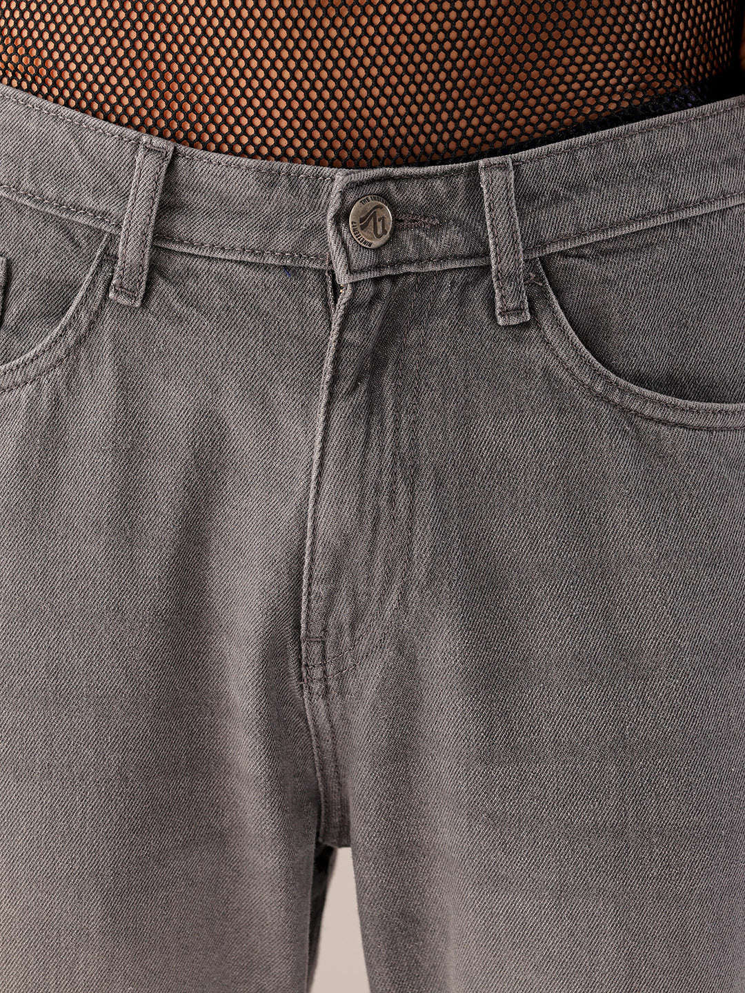 Men's Grey Loose Fit Solid Street Wear Jeans - Image 5