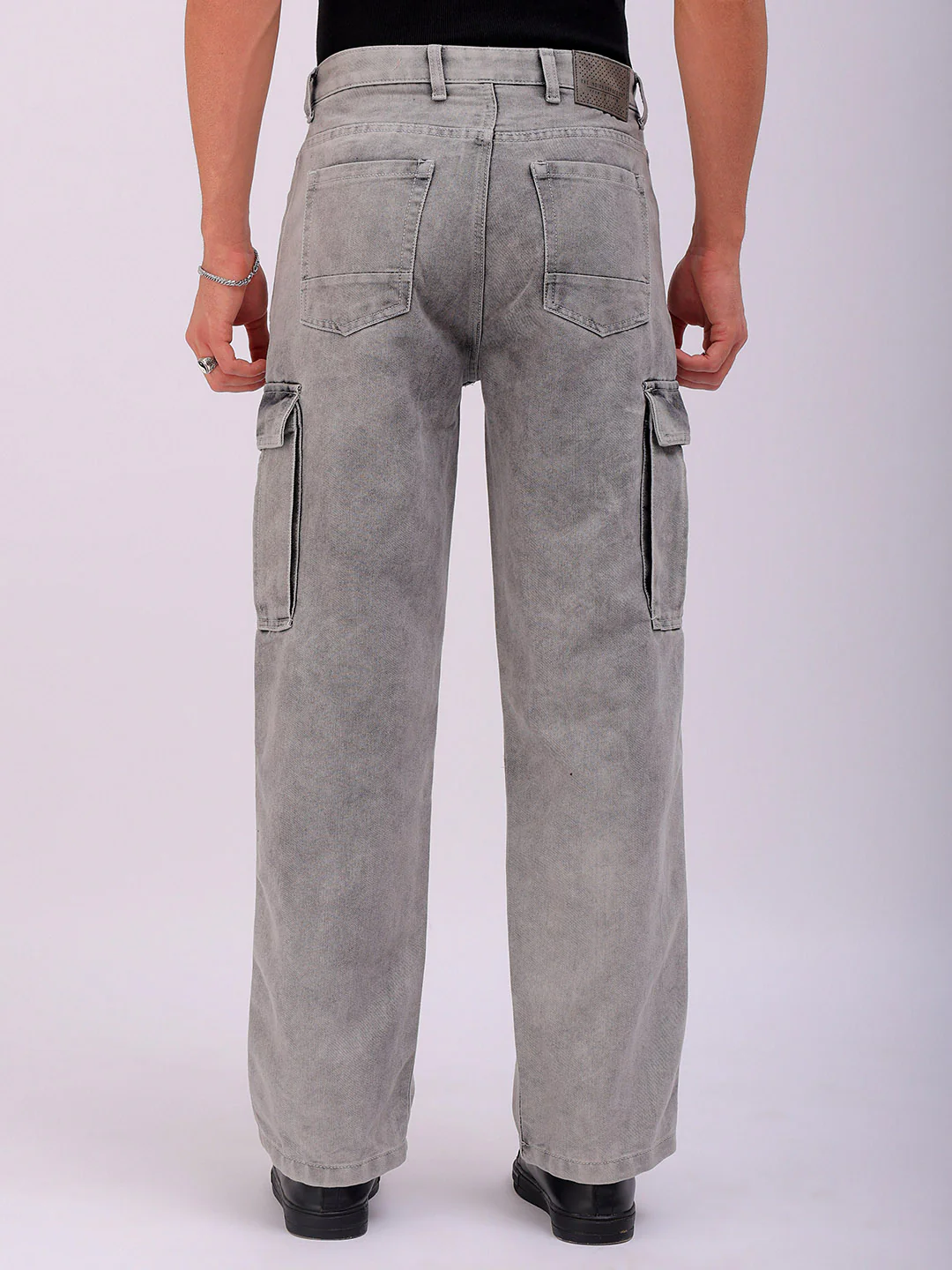 Men's Light Grey Relaxed Fit Solid Street Wear Jeans - Image 3