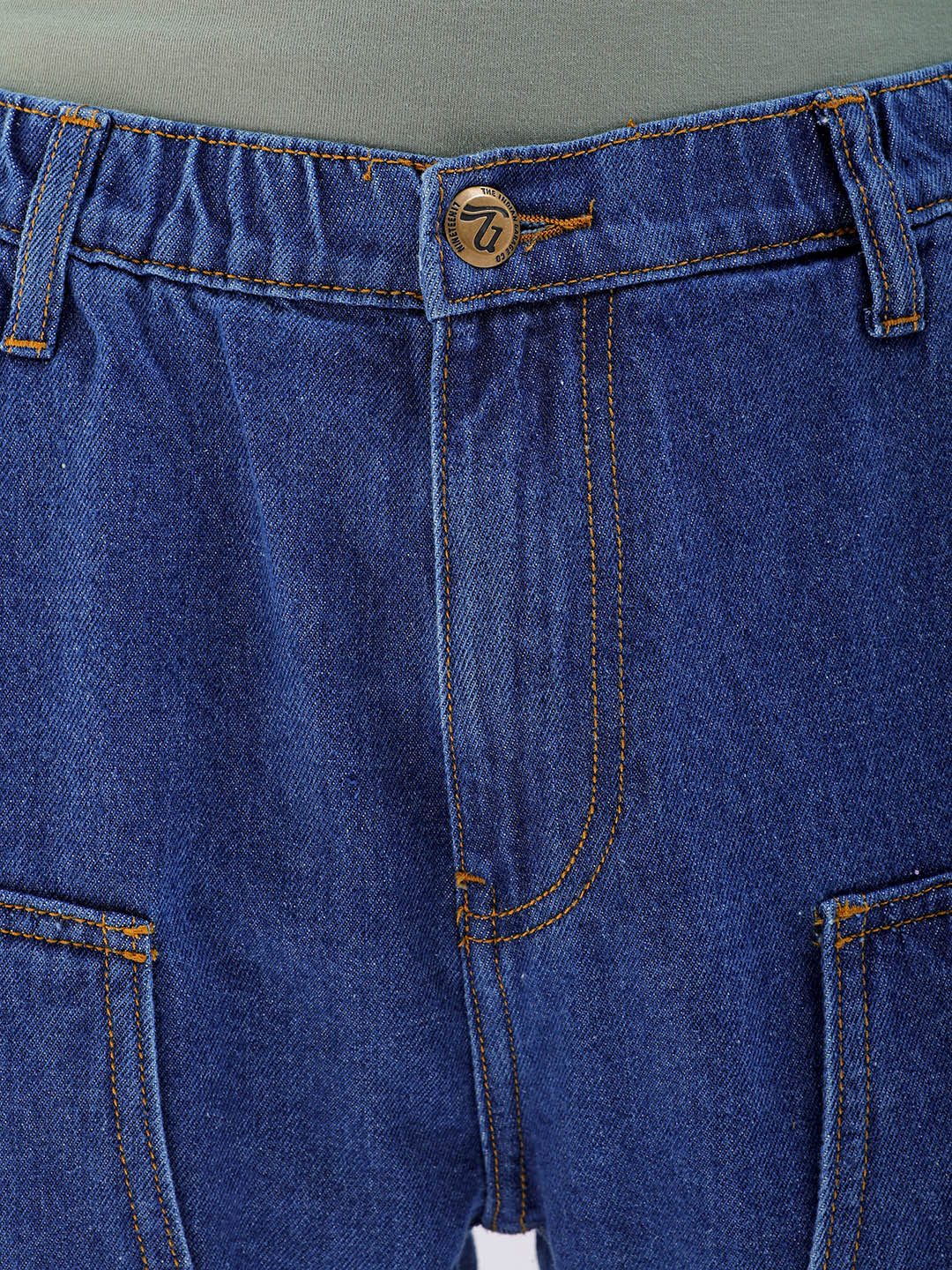 Men's Blue Relaxed Fit Solid Utility Jeans - Image 6