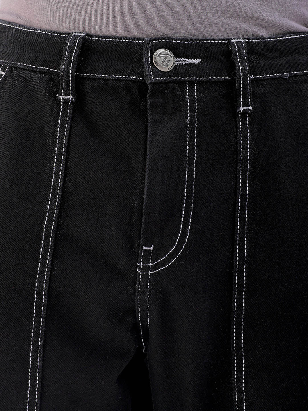 Men's Black Dad Fit Solid Utility Jeans - Image 5