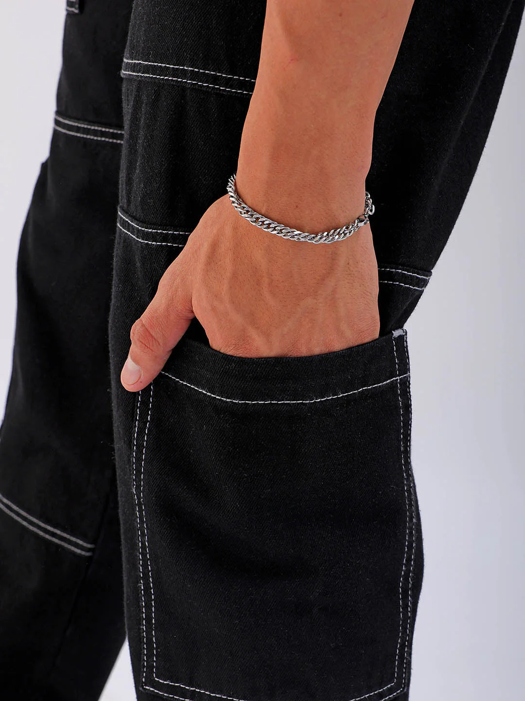 Men's Black Dad Fit Solid Utility Jeans - Image 7