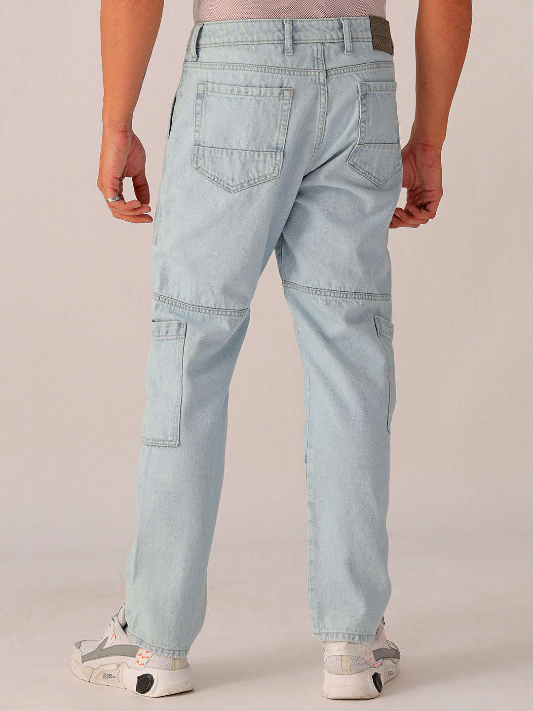Men's Blue Dad Fit Solid Utility Jeans - Image 3