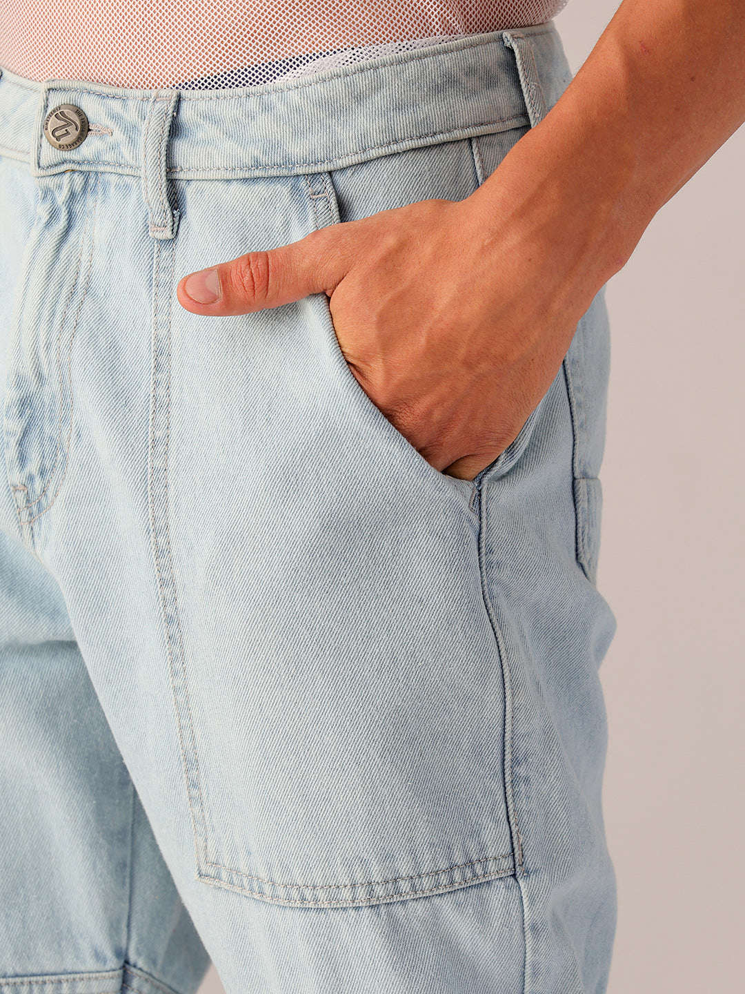 Men's Blue Dad Fit Solid Utility Jeans - Image 7