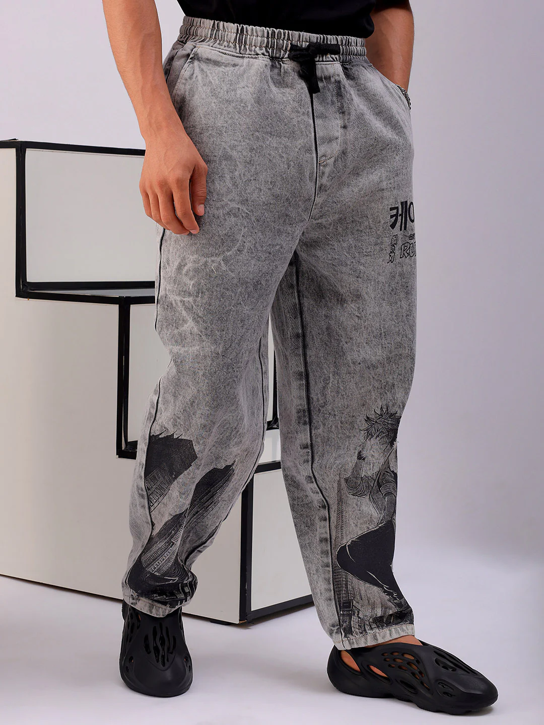 Men's Light Grey Loose Fit Solid Street Wear Jeans - Image 4