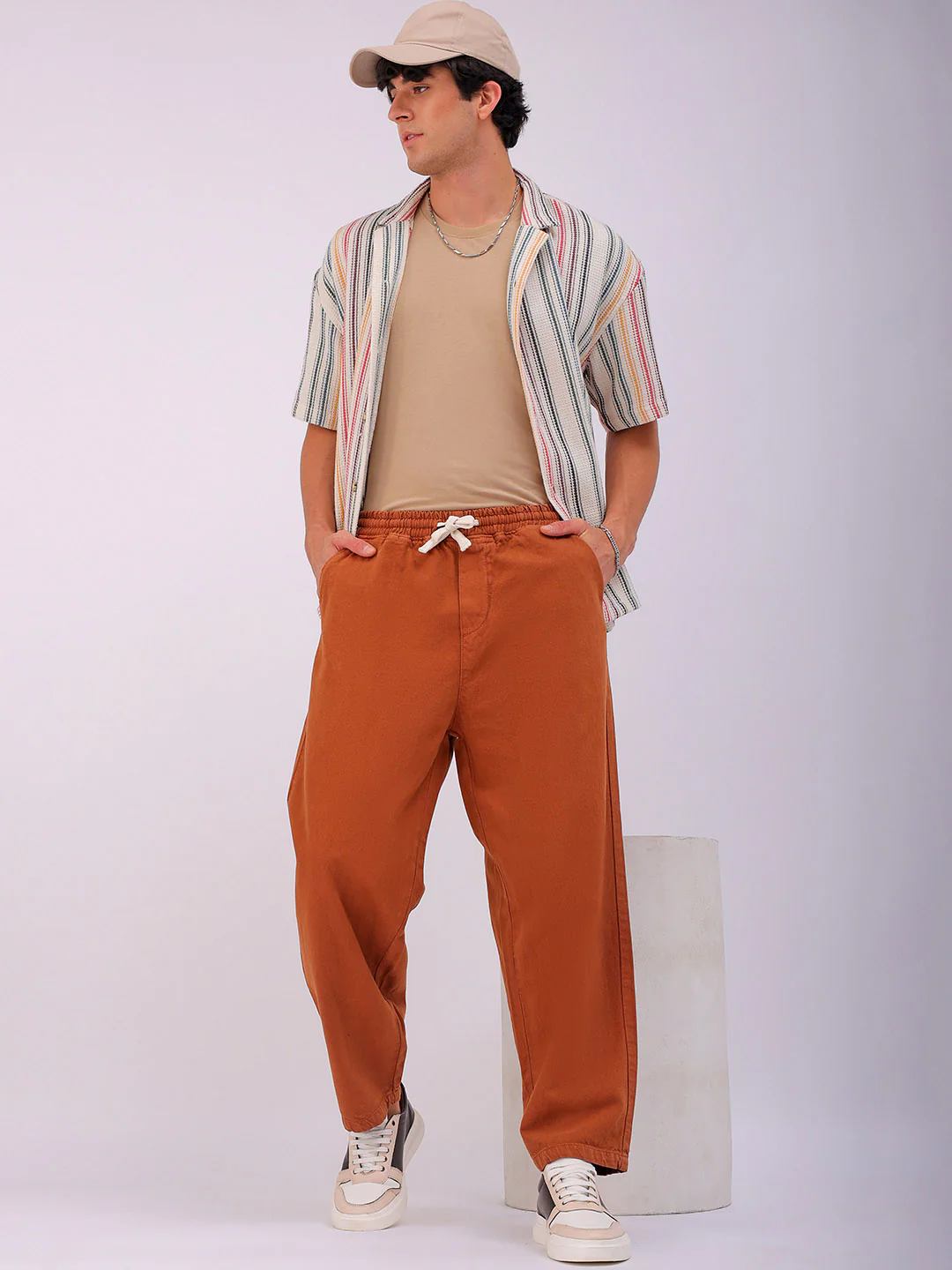 Men's Tan Loose Fit Solid Street Wear Jeans - Image 2