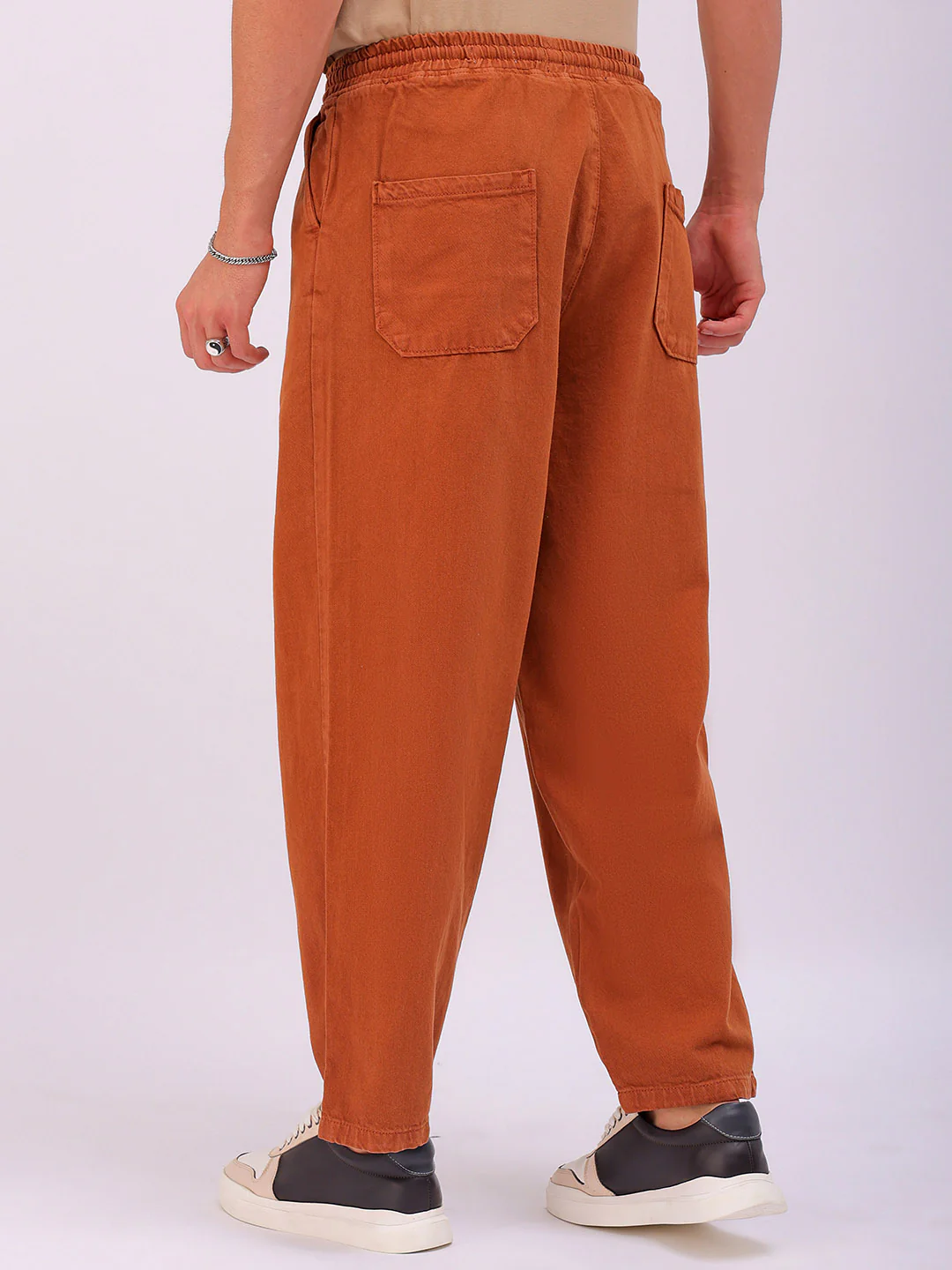 Men's Tan Loose Fit Solid Street Wear Jeans - Image 3