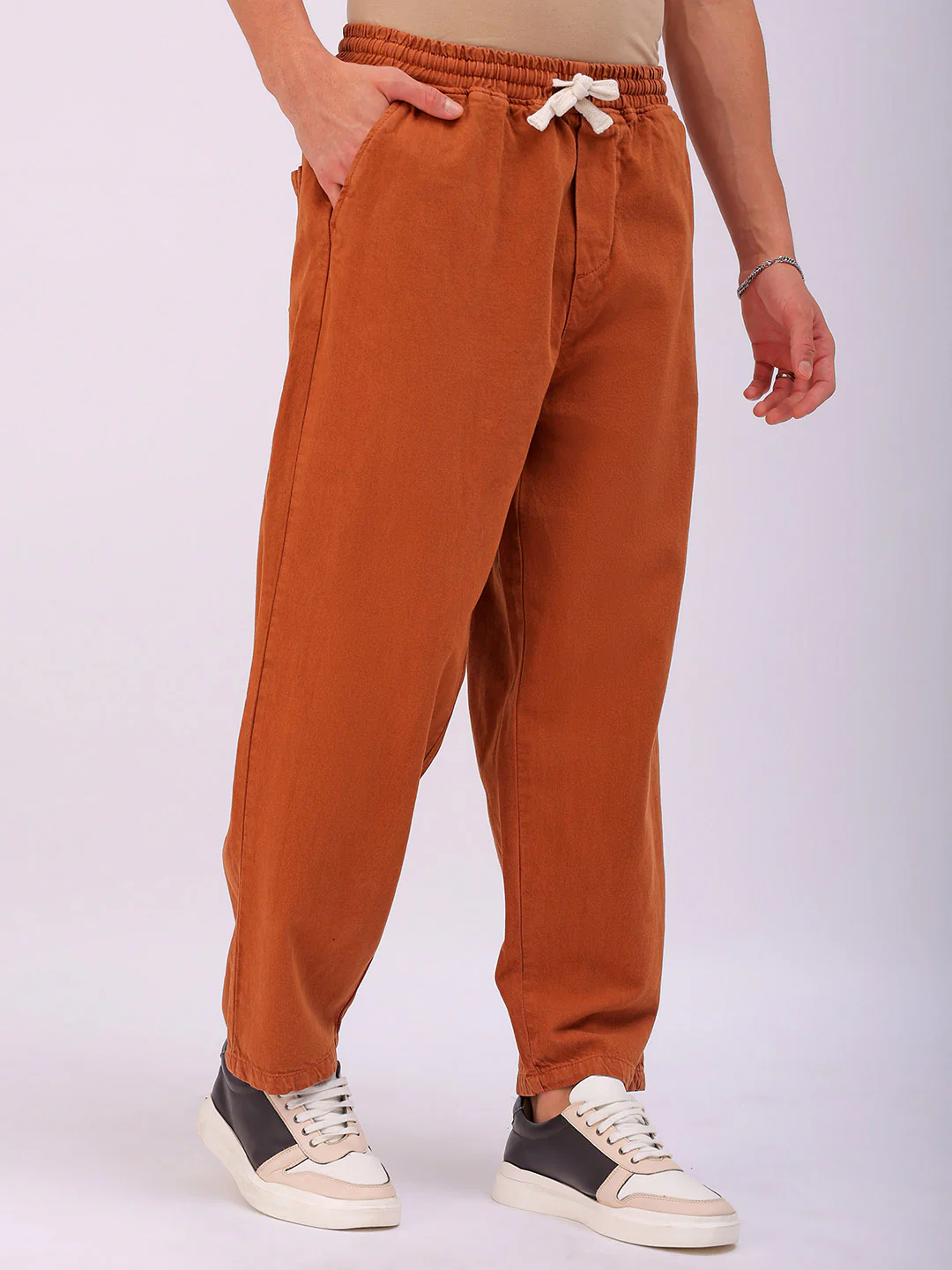 Men's Tan Loose Fit Solid Street Wear Jeans - Image 5