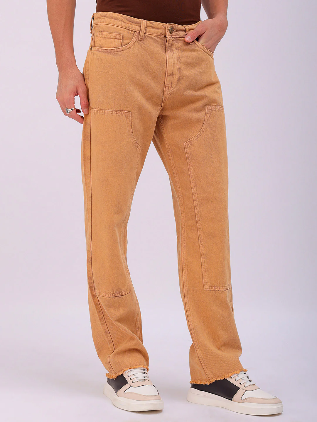 Men's Cinnamon Swirl Relaxed Fit Solid Casual Jeans - Image 5