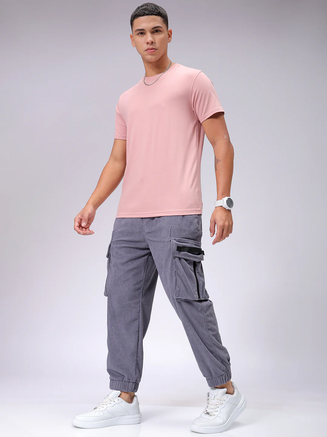 Men's Steel grey Loose Fit Textured Utility Jogger - Image 2