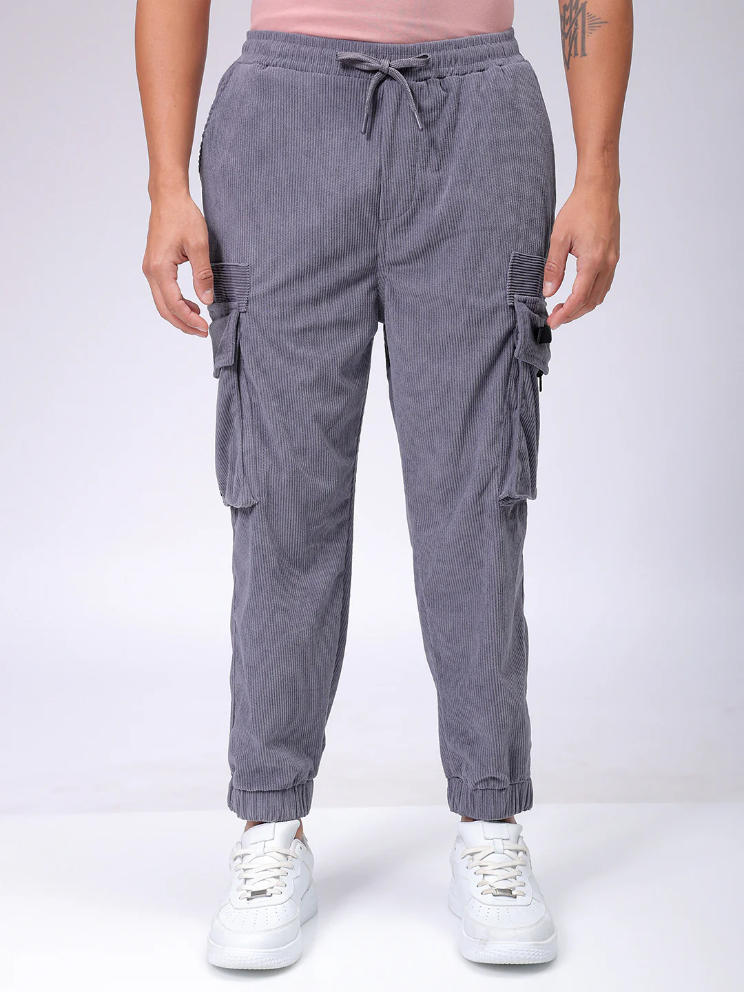 Men's Steel grey Loose Fit Textured Utility Jogger - Image 4