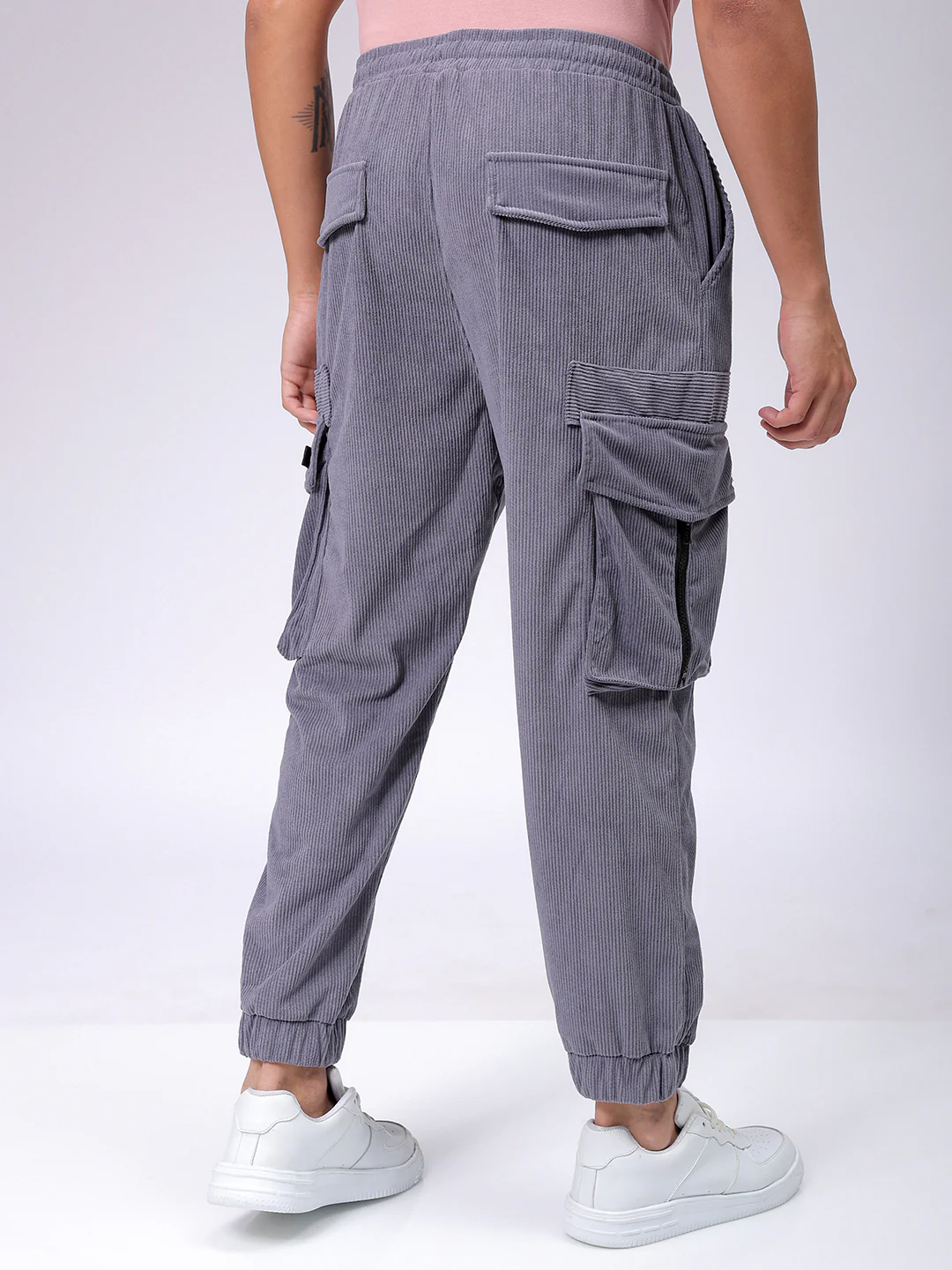 Men's Steel grey Loose Fit Textured Utility Jogger - Image 5