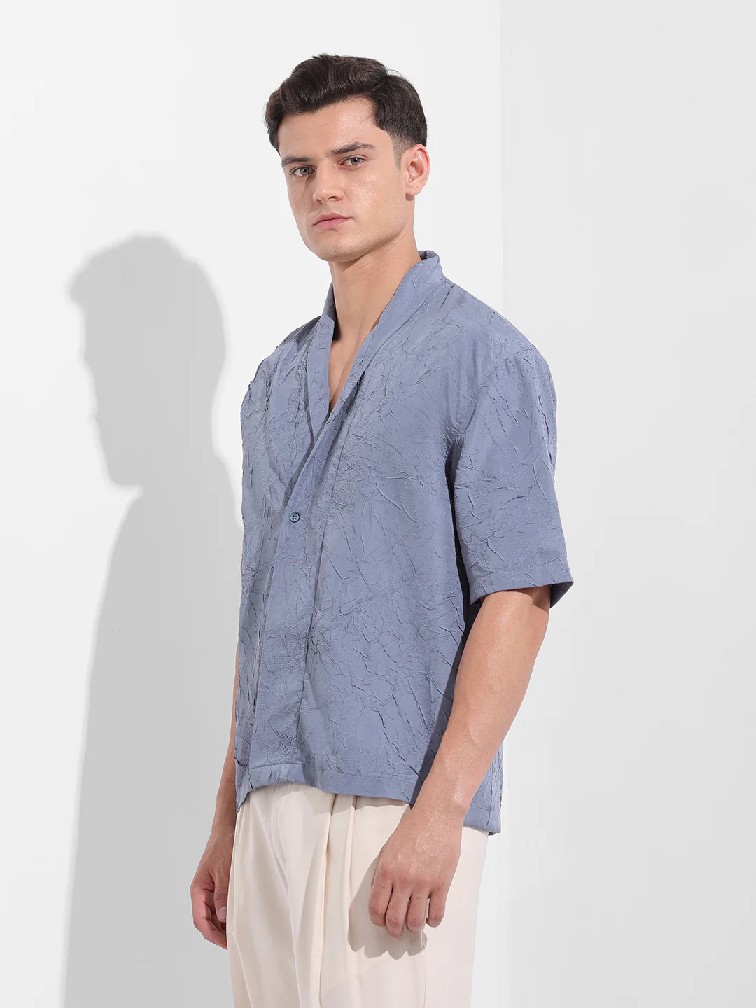 Men's Steel Grey Relaxed Fit Textured Party Wear Shirt - Image 2