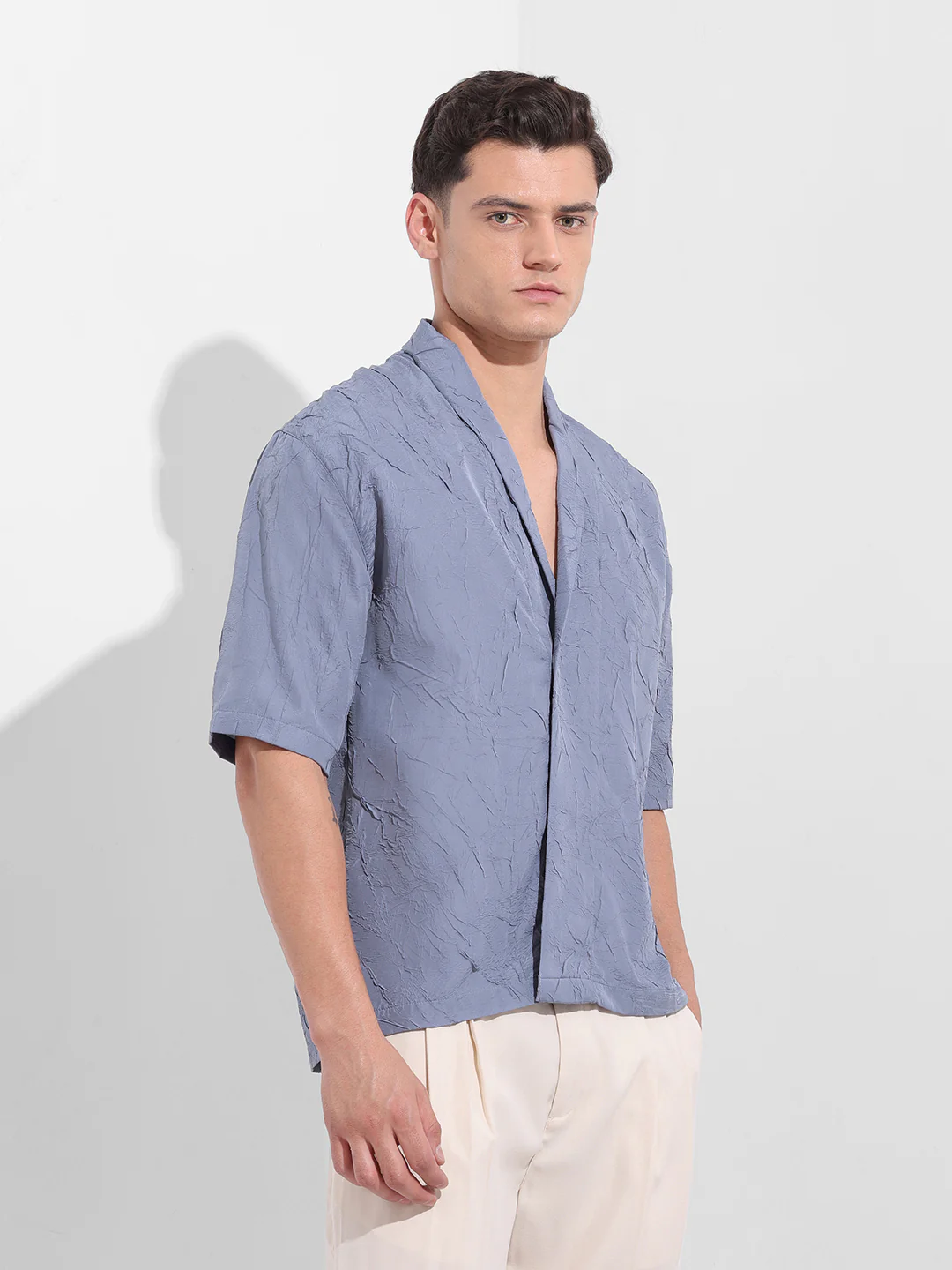 Men's Steel Grey Relaxed Fit Textured Party Wear Shirt - Image 3