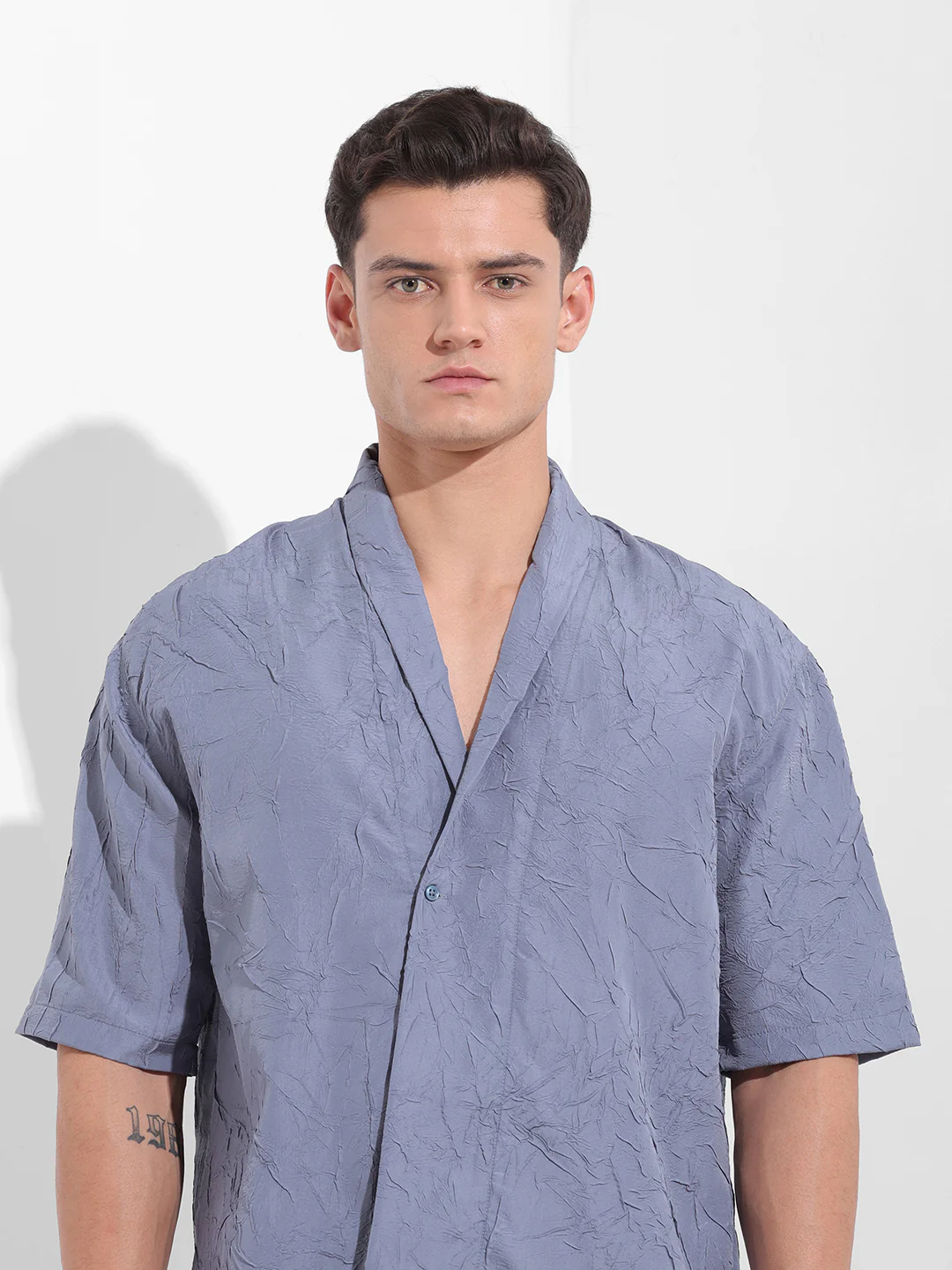 Men's Steel Grey Relaxed Fit Textured Party Wear Shirt - Image 4