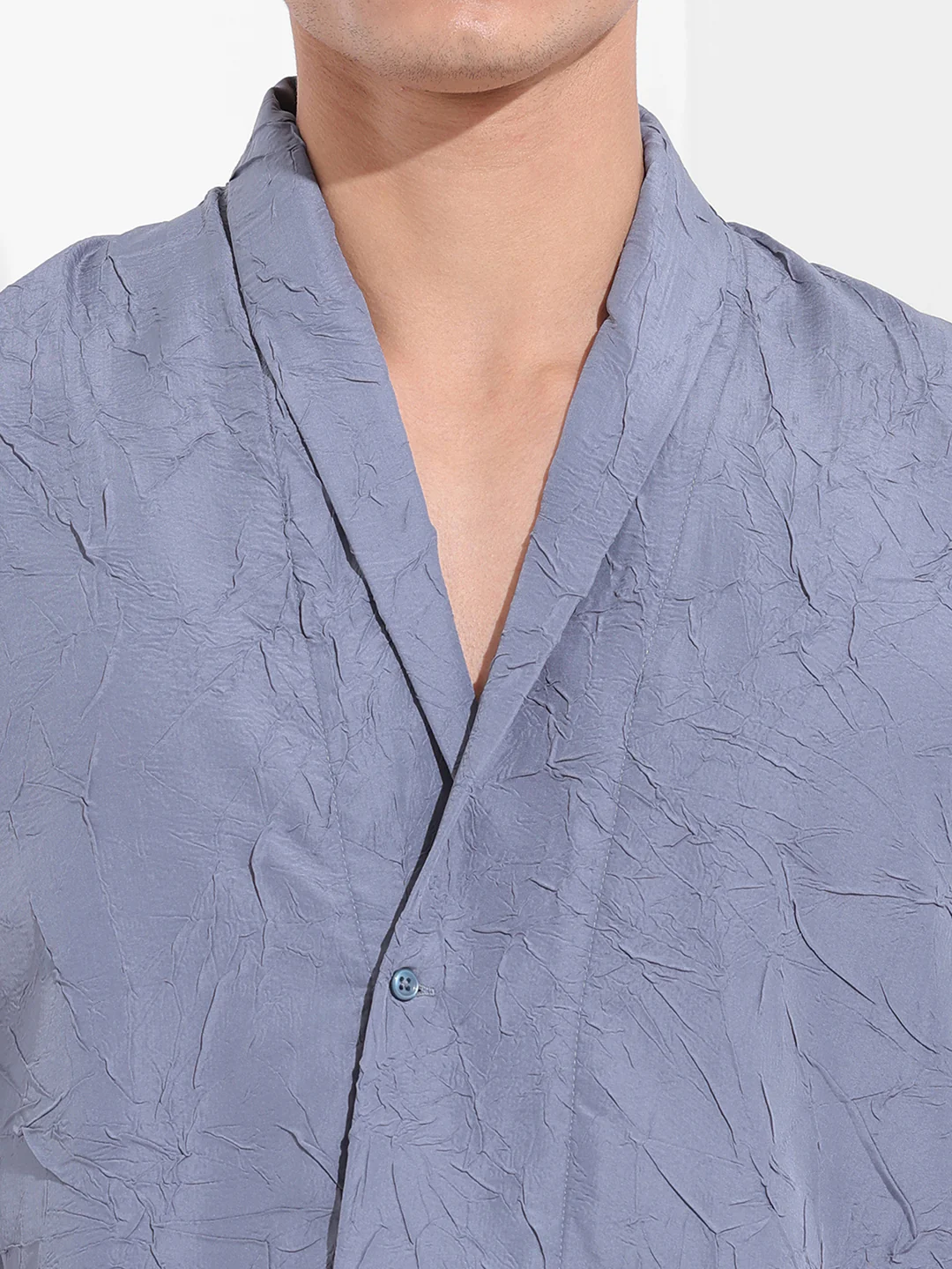 Men's Steel Grey Relaxed Fit Textured Party Wear Shirt - Image 5