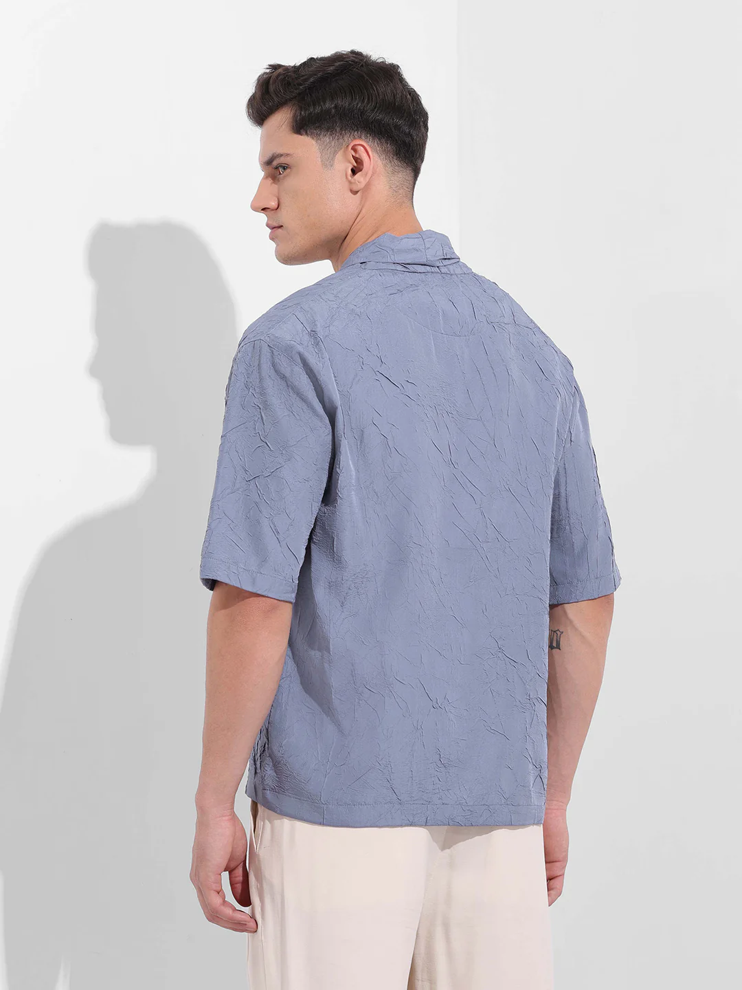 Men's Steel Grey Relaxed Fit Textured Party Wear Shirt - Image 6